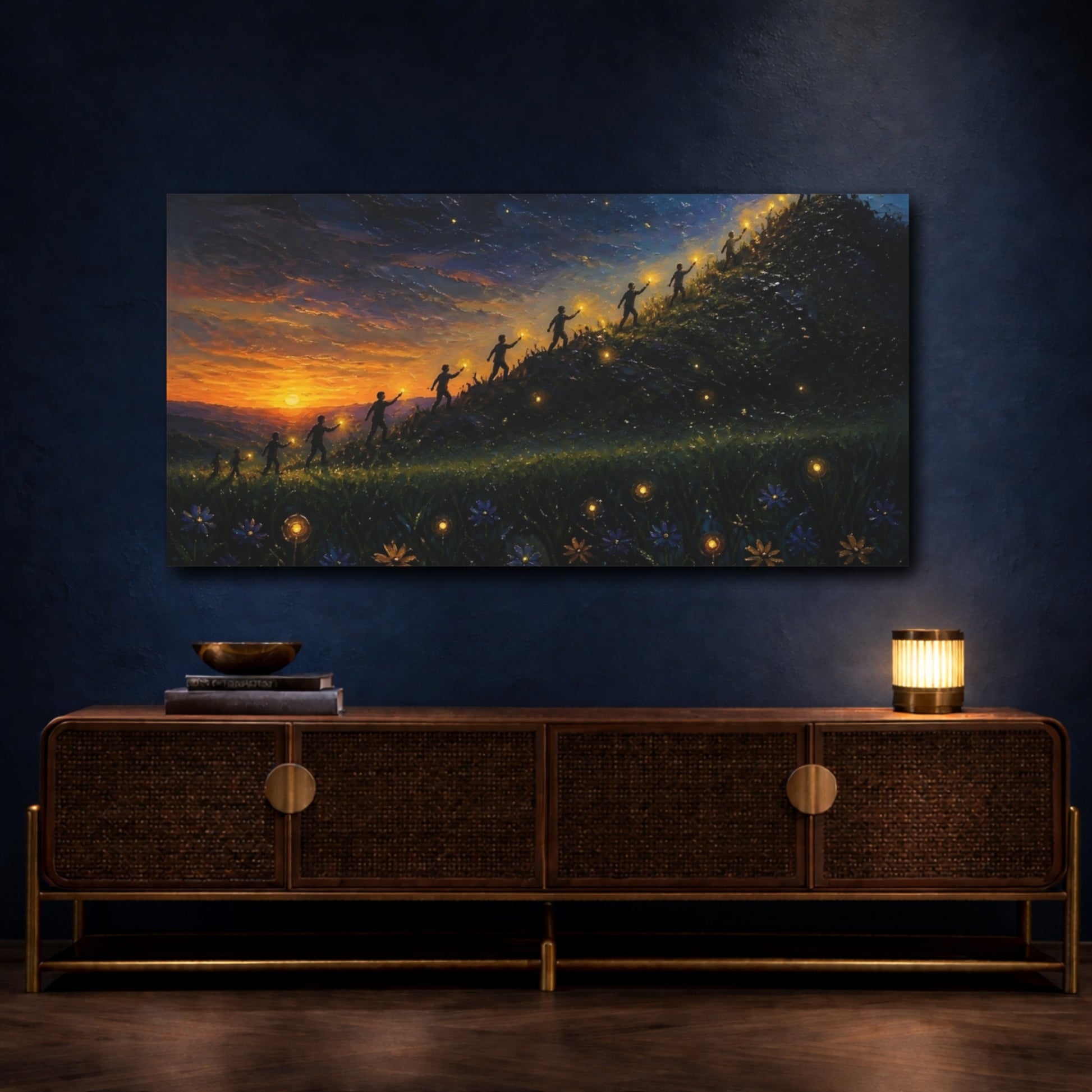 Mockup 4. Lantern Walkers At Sunset shown as canvas print
