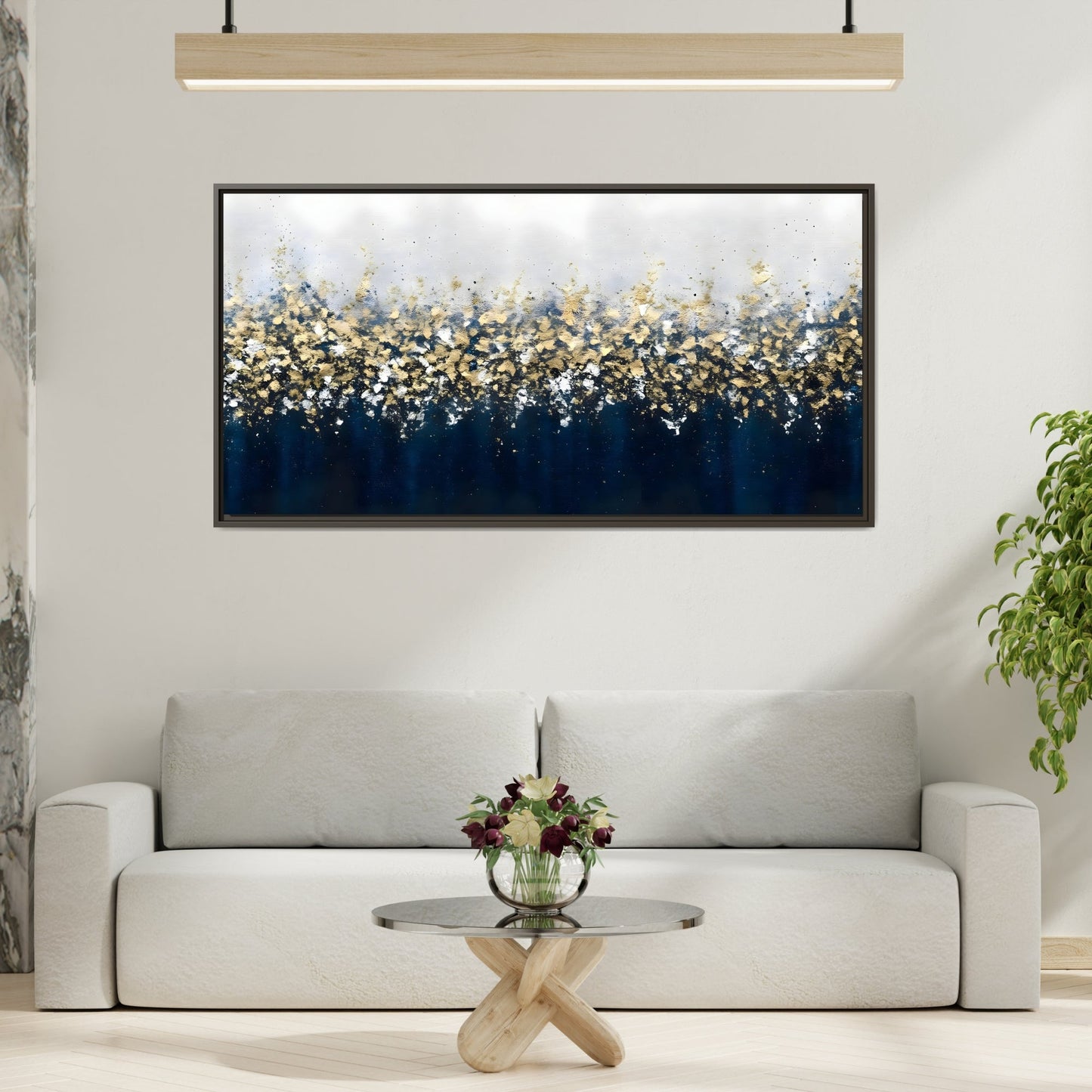 Large Elegant Abstract Navy Blue and Gold Leaf Canvas Print - YesArtYes