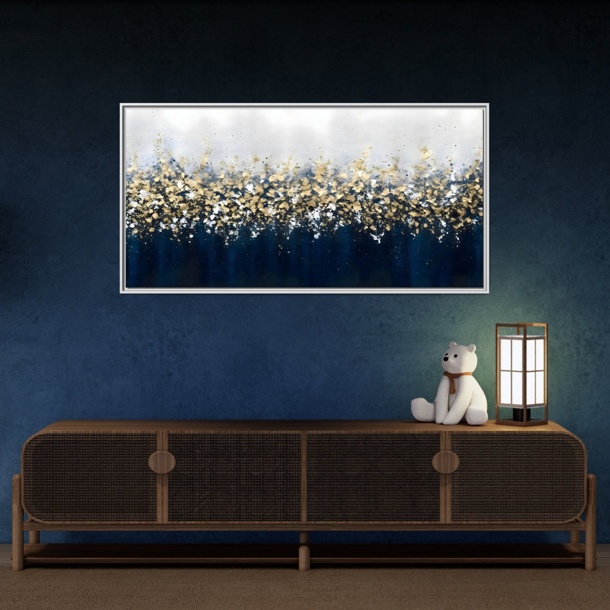 Large Elegant Abstract Navy Blue and Gold Leaf Canvas Print - YesArtYes