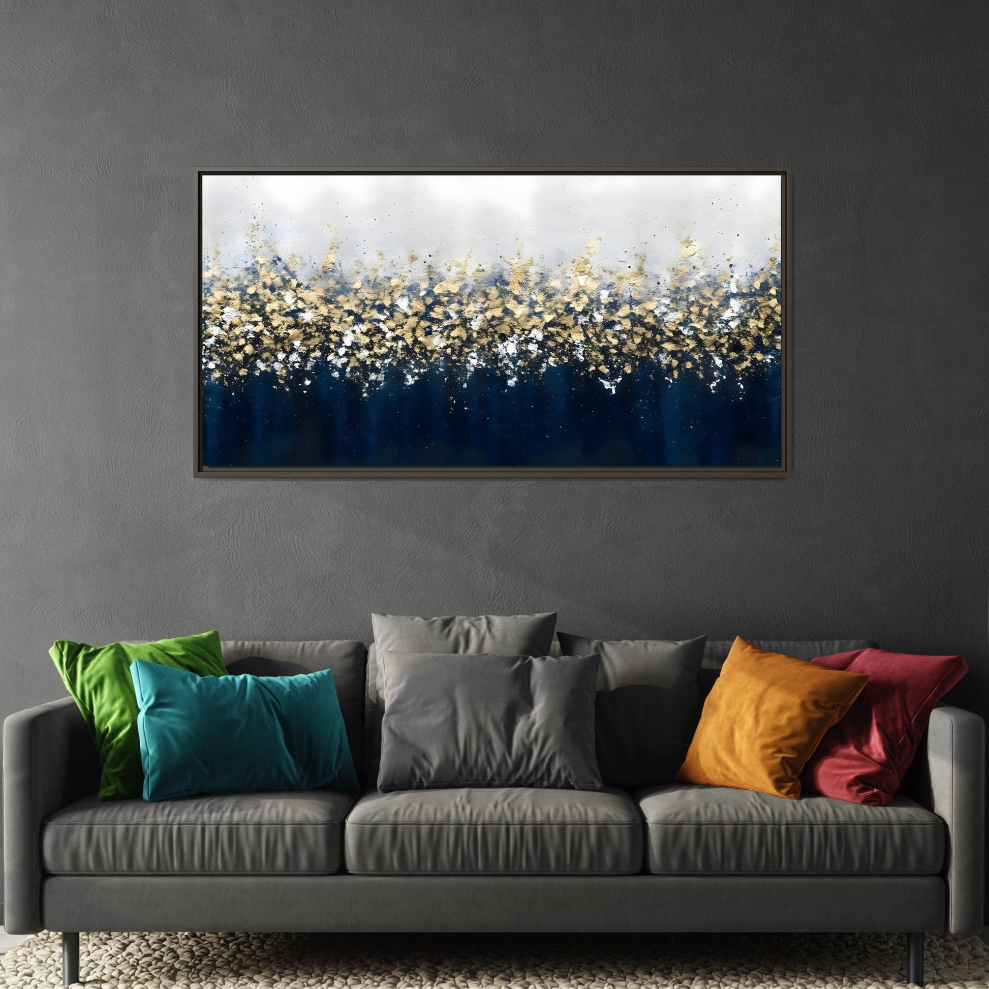 Large Elegant Abstract Navy Blue and Gold Leaf Canvas Print - YesArtYes