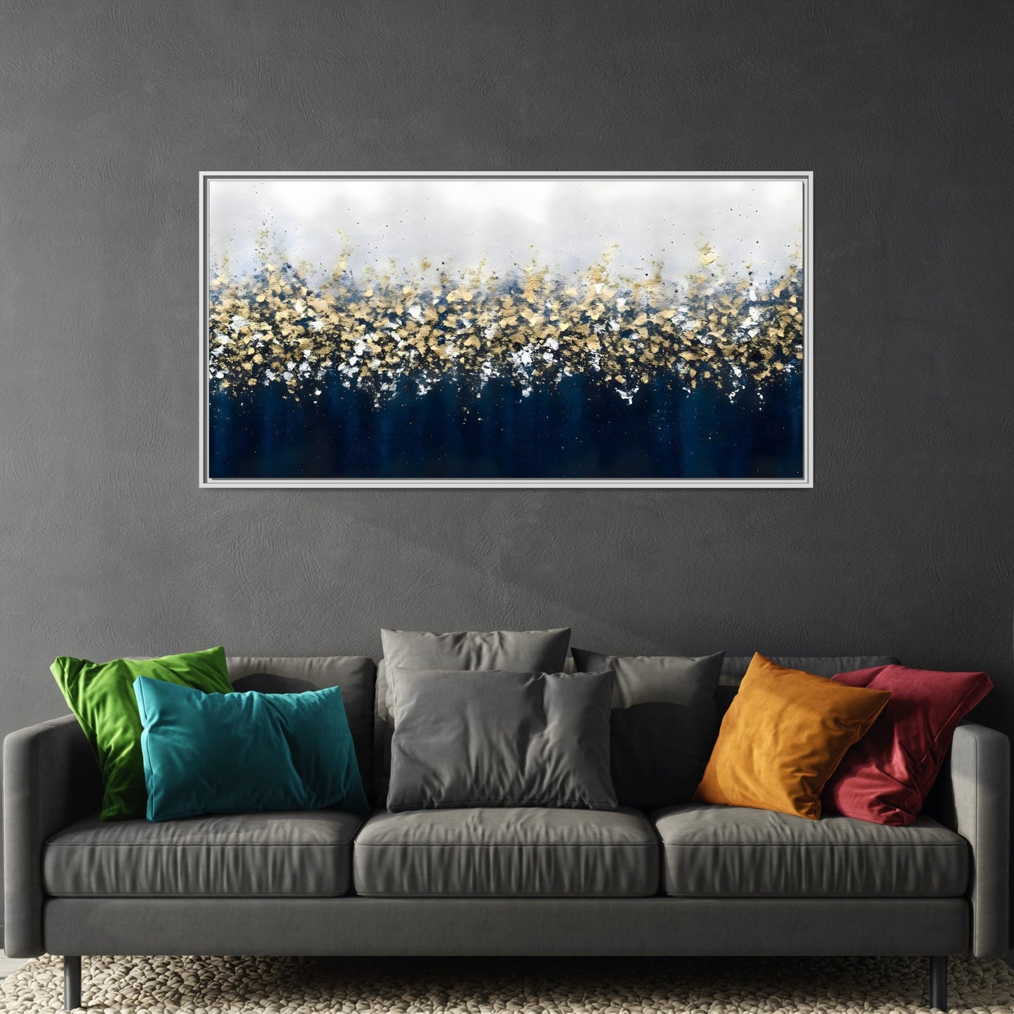 Large Elegant Abstract Navy Blue and Gold Leaf Canvas Print - YesArtYes