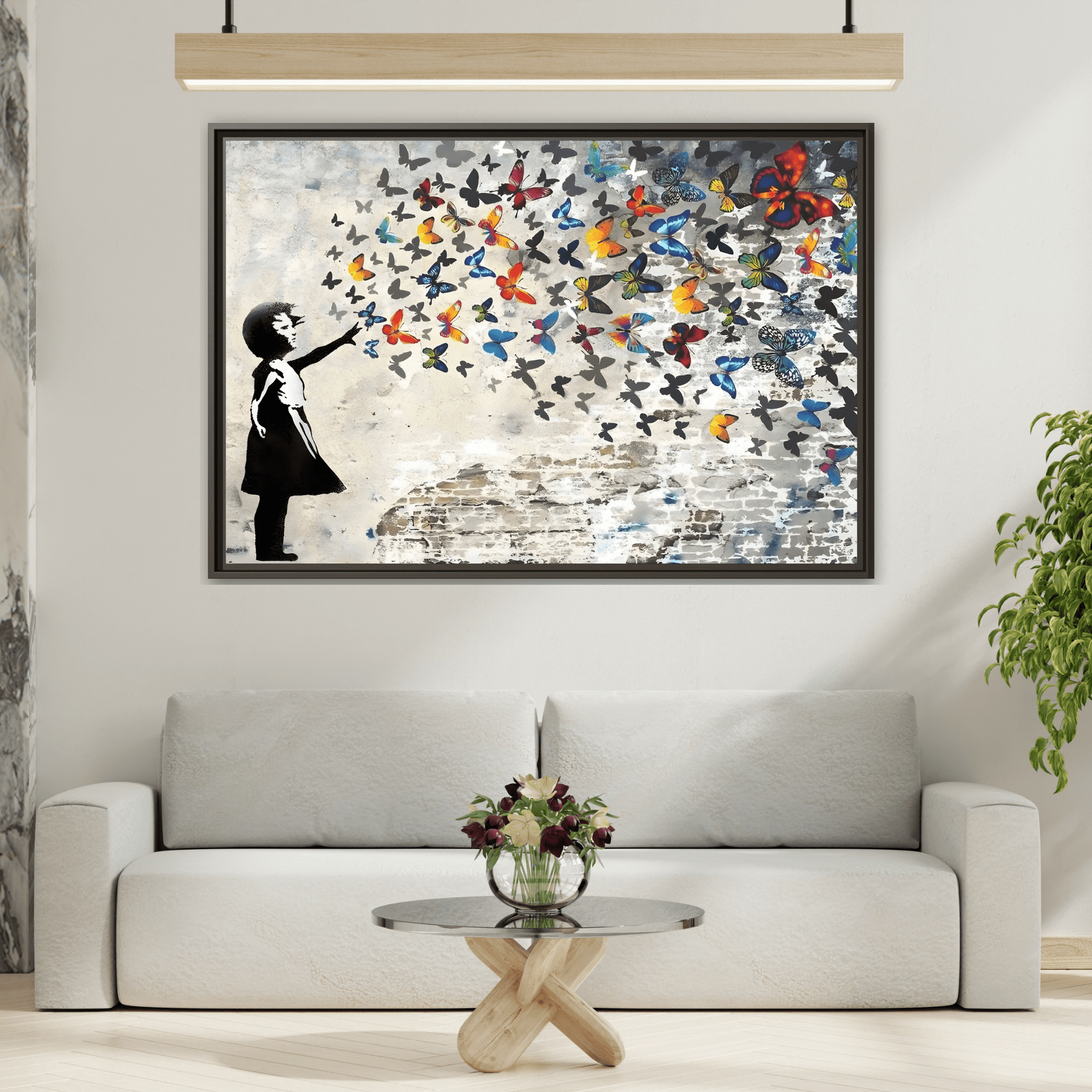 Large Framed Banksy Butterfly Girl Canvas Wall Art Prints - YesArtYes