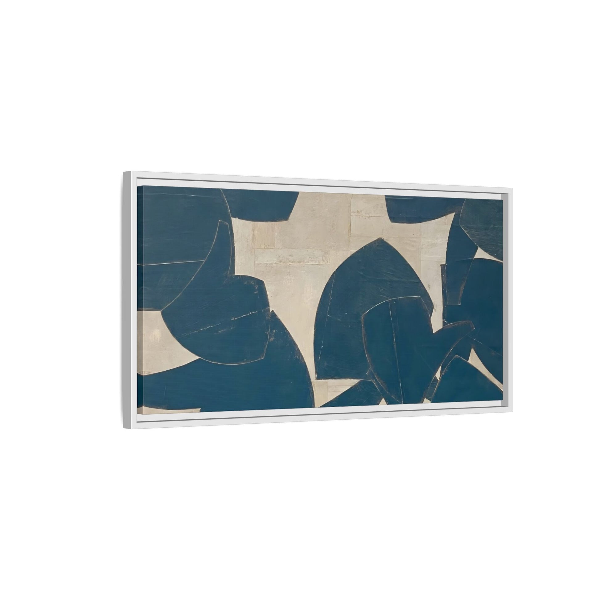 Large Framed Blue Beige Abstract Canvas Print - Neutral Wabi - Sabi Wall Art - YesArtYes