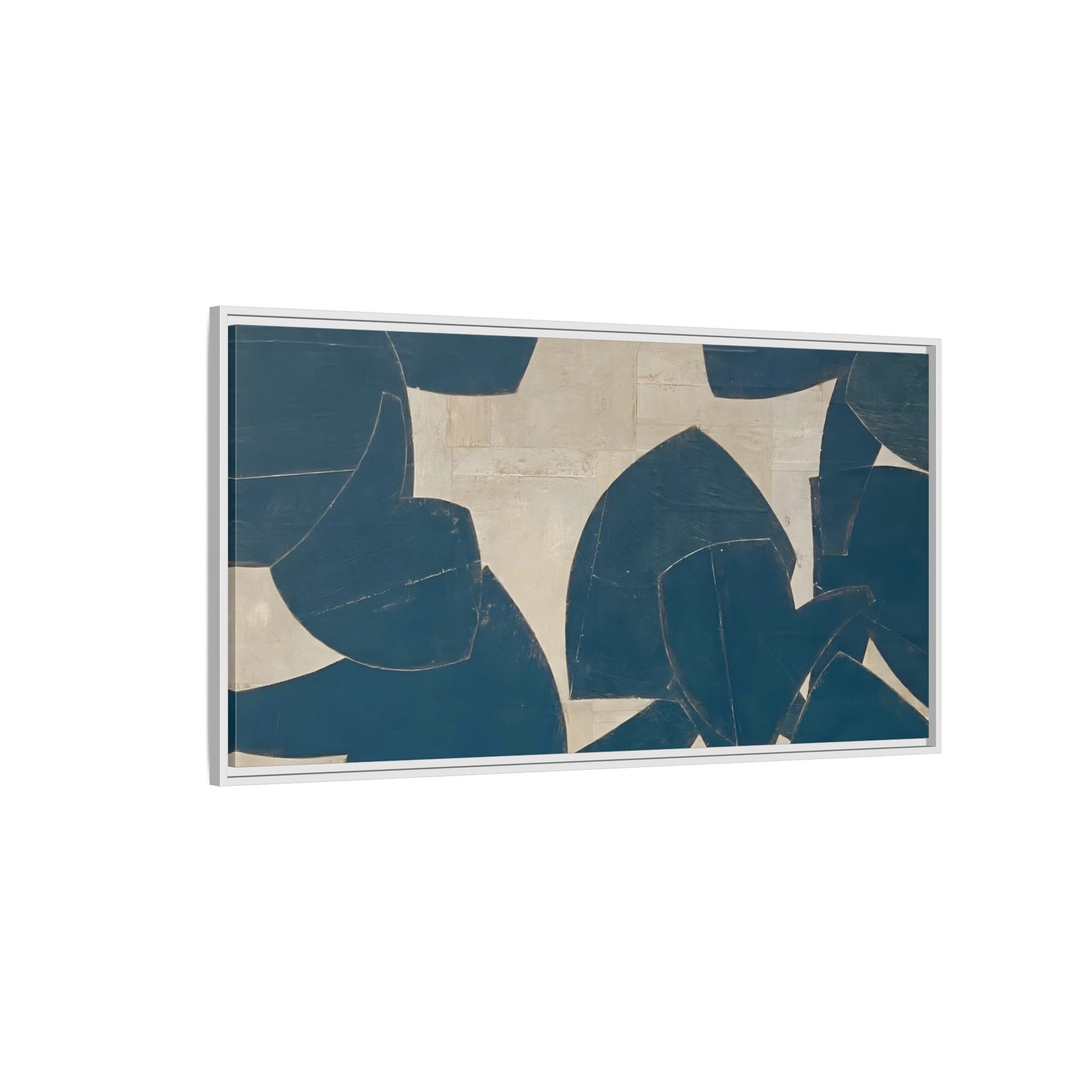 Large Framed Blue Beige Abstract Canvas Print - Neutral Wabi - Sabi Wall Art - YesArtYes