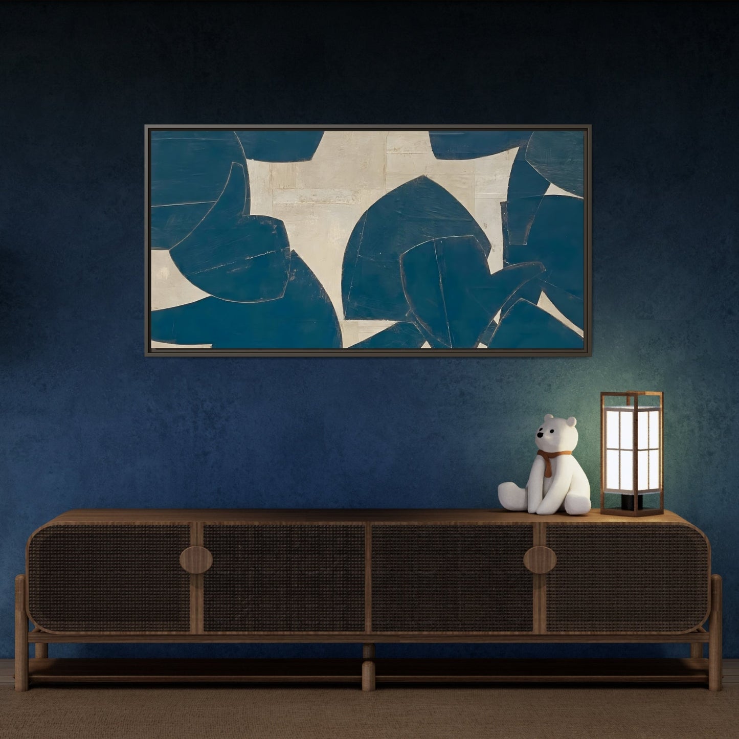 Large Framed Blue Beige Abstract Canvas Print - Neutral Wabi - Sabi Wall Art - YesArtYes
