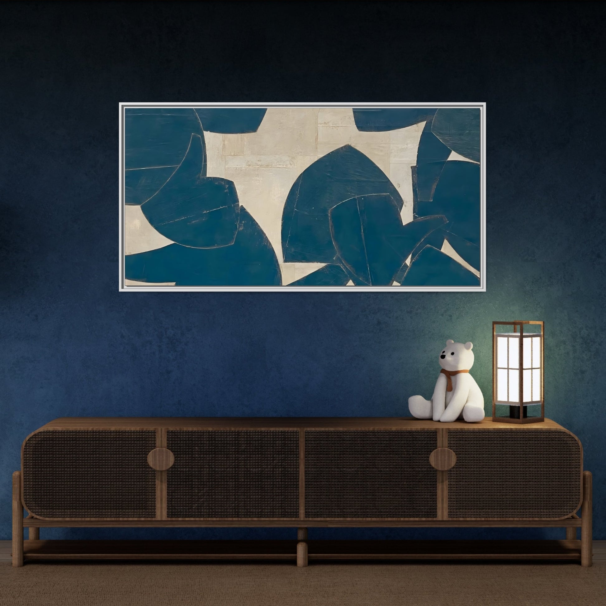 Large Framed Blue Beige Abstract Canvas Print - Neutral Wabi - Sabi Wall Art - YesArtYes
