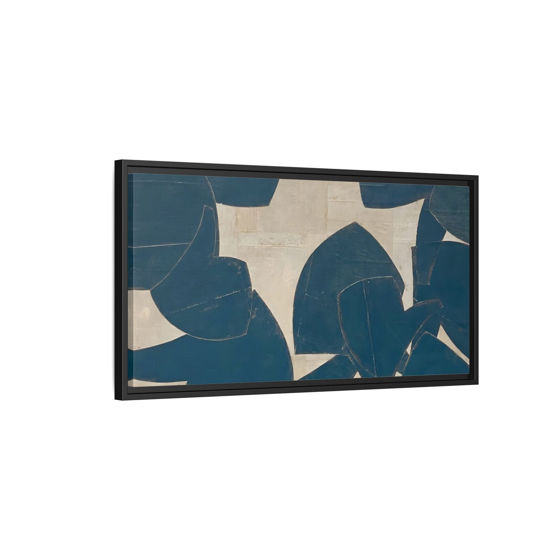 Large Framed Blue Beige Abstract Canvas Print - Neutral Wabi - Sabi Wall Art - YesArtYes