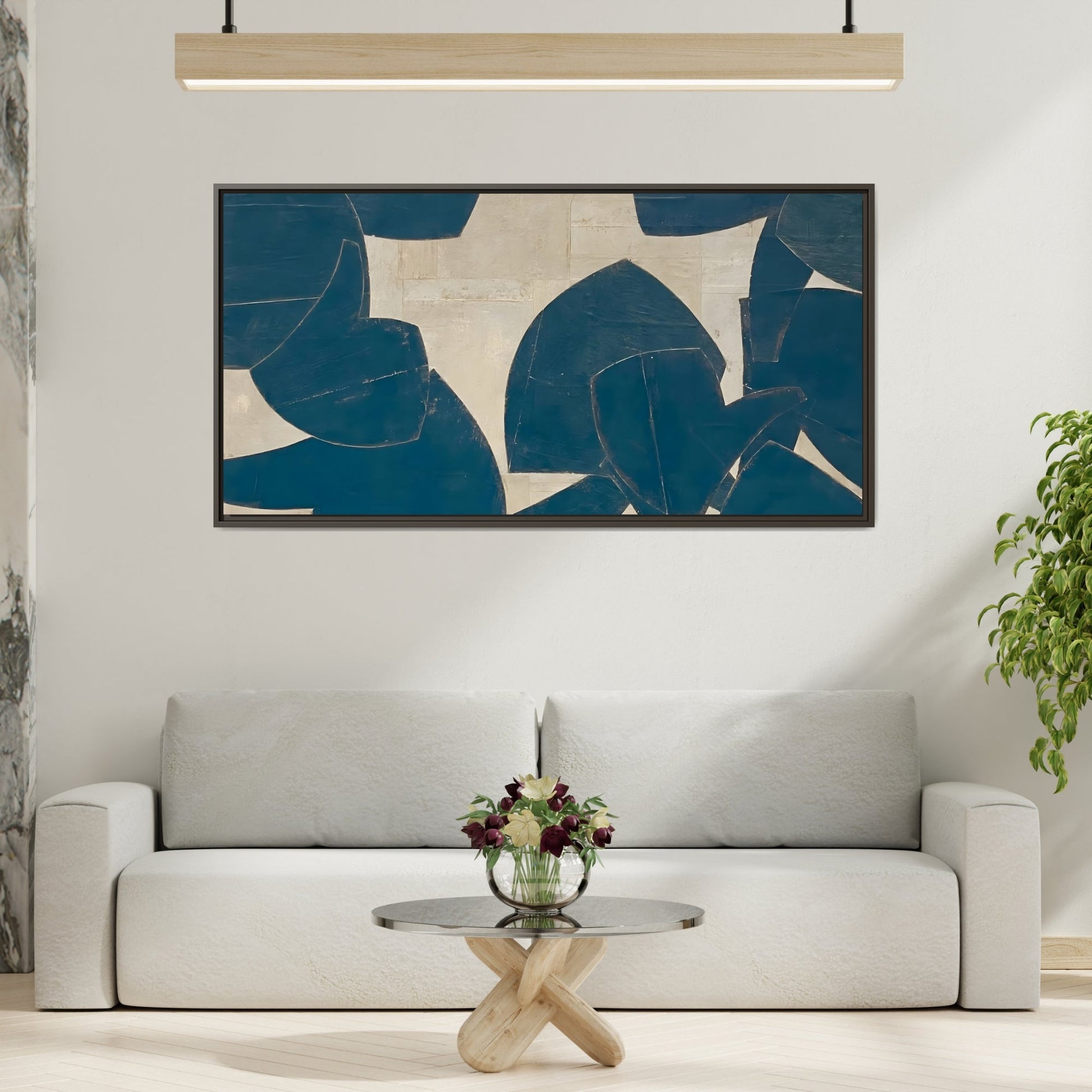 Large Framed Blue Beige Abstract Canvas Print - Neutral Wabi - Sabi Wall Art - YesArtYes