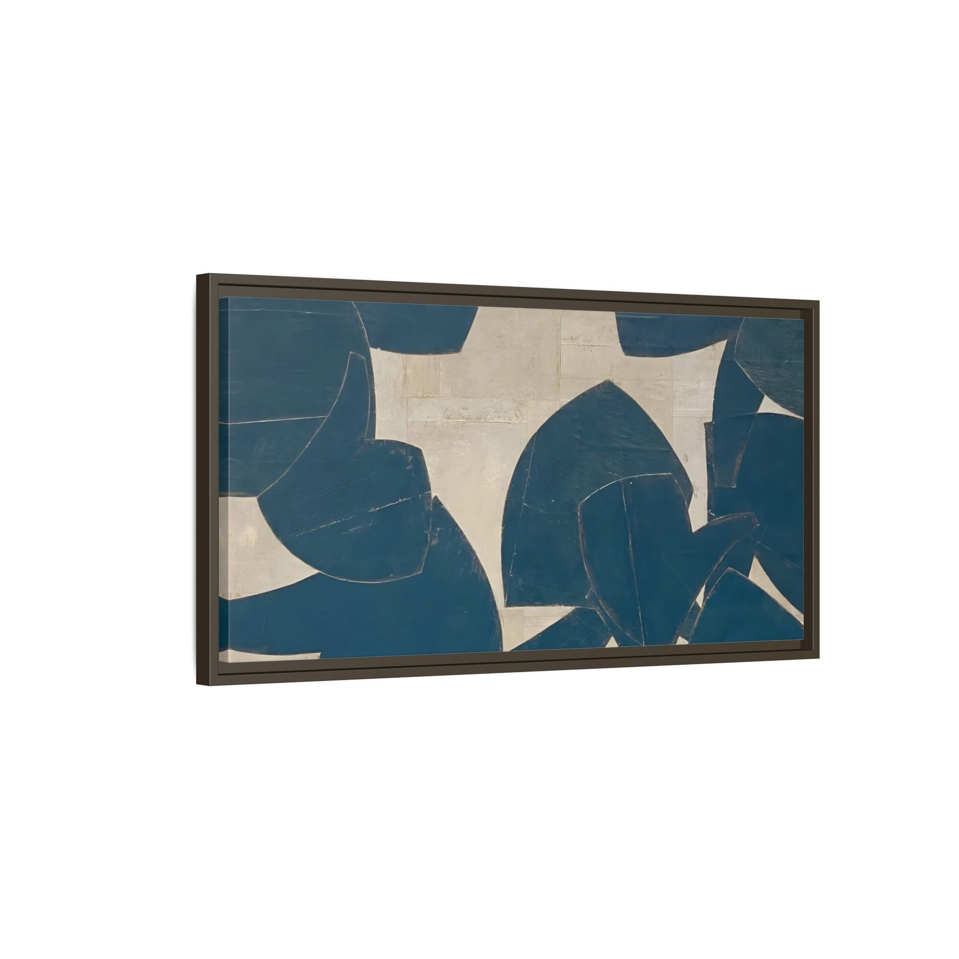 Large Framed Blue Beige Abstract Canvas Print - Neutral Wabi - Sabi Wall Art - YesArtYes