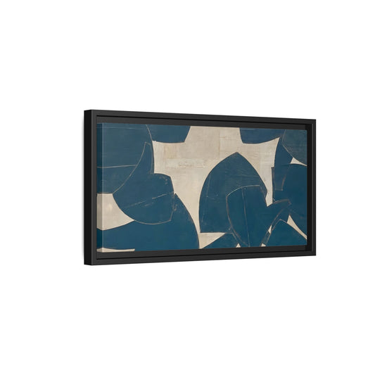 Large Framed Blue Beige Abstract Canvas Print - Neutral Wabi - Sabi Wall Art - YesArtYes