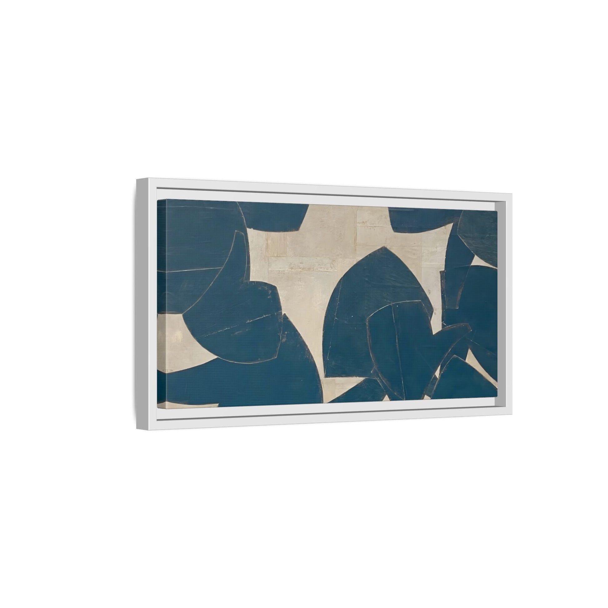 Large Framed Blue Beige Abstract Canvas Print - Neutral Wabi - Sabi Wall Art - YesArtYes