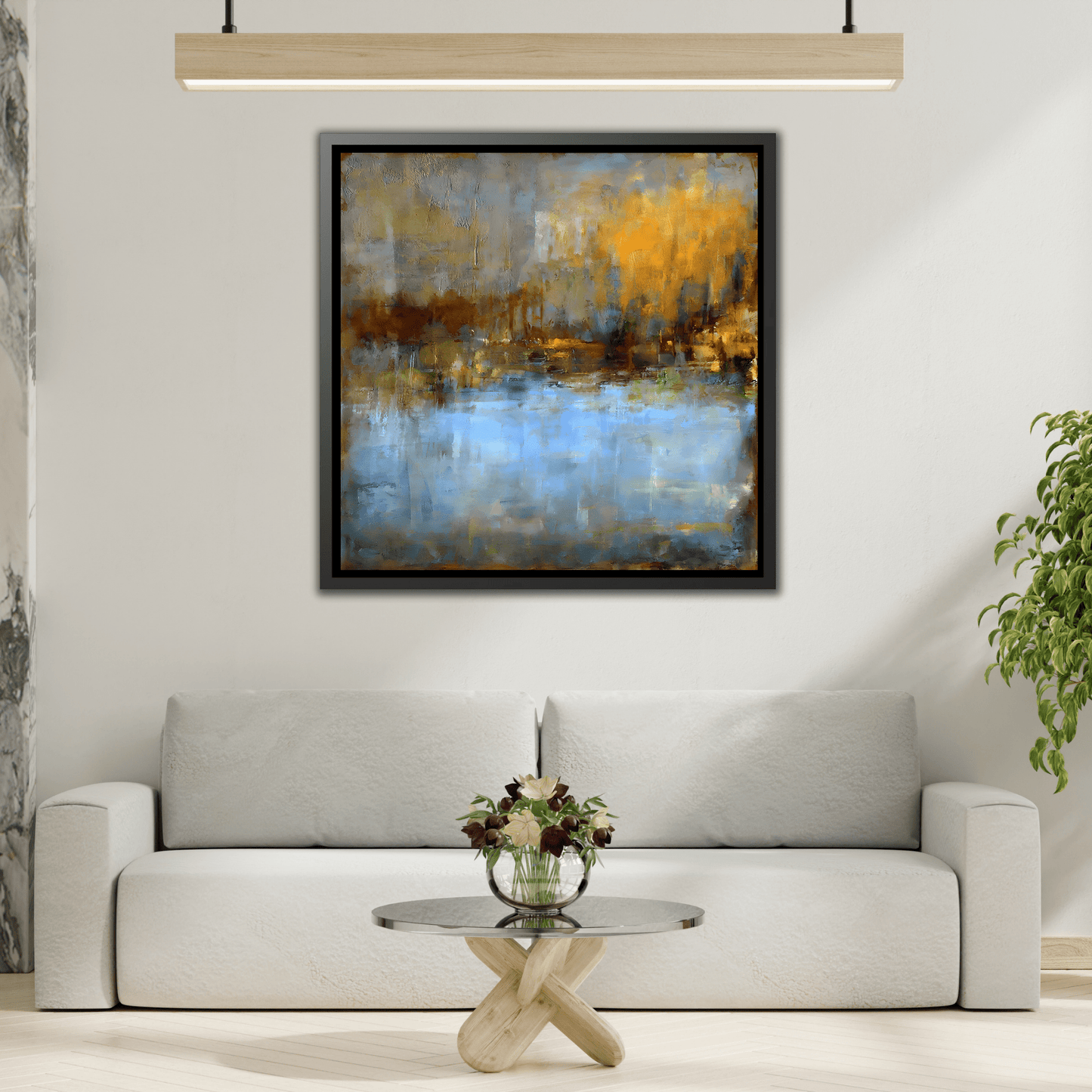 Large Framed Square Blue Gray Abstract Canvas Wall Art Prints - YesArtYes