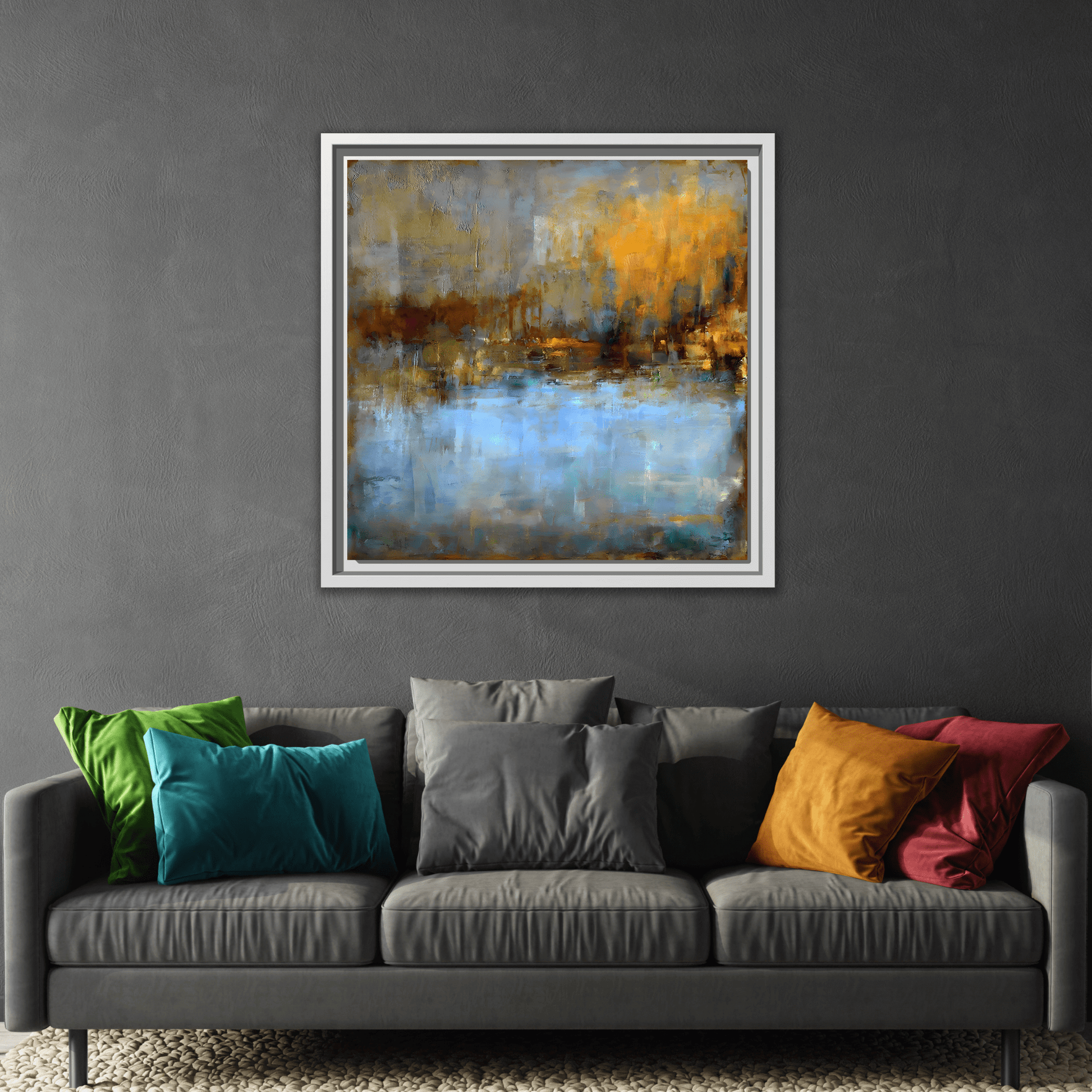 Large Framed Square Blue Gray Abstract Canvas Wall Art Prints - YesArtYes