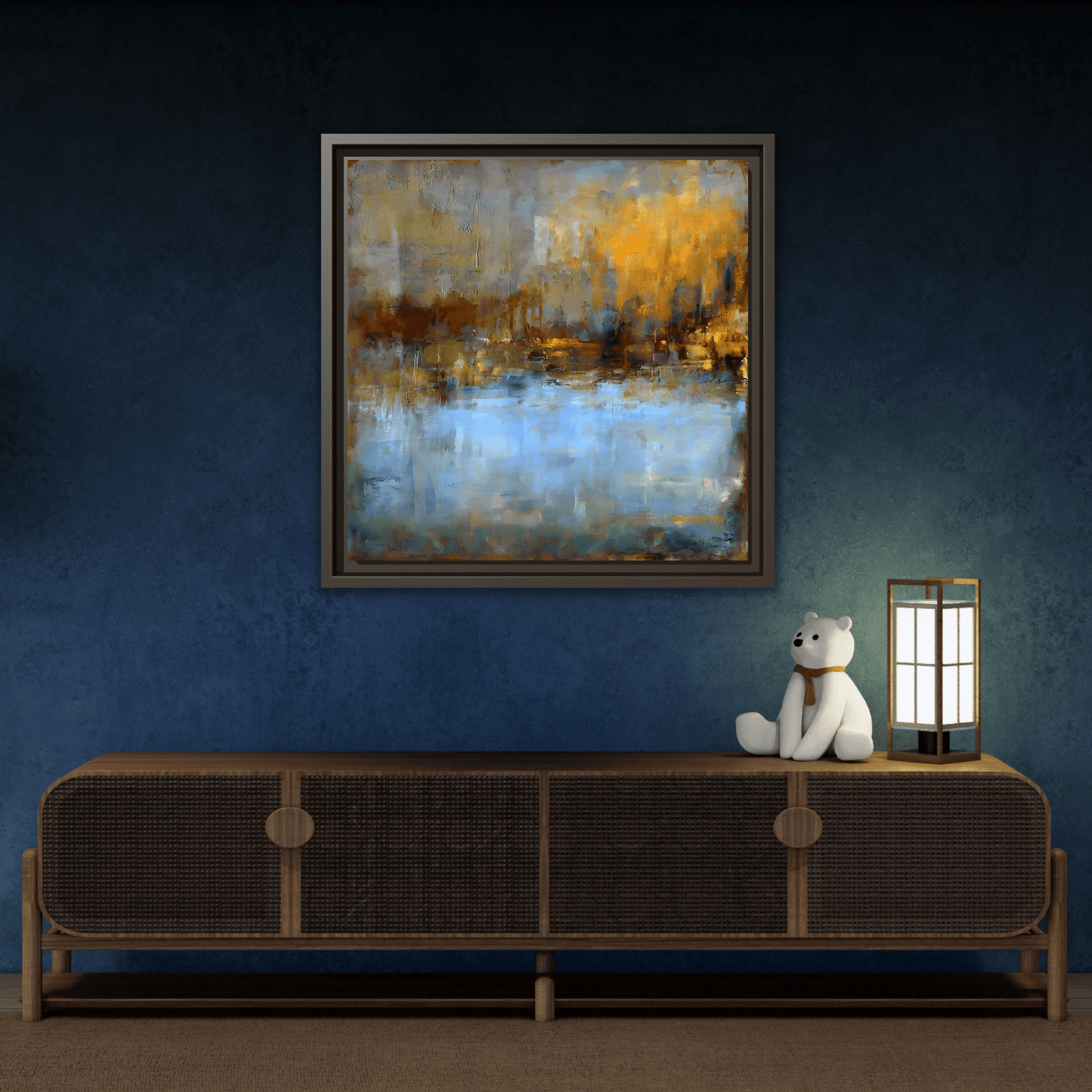 Large Framed Square Blue Gray Abstract Canvas Wall Art Prints - YesArtYes