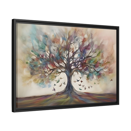 Large Framed Canvas Wall Art Print, Tree of Life Colorful Abstract Decor