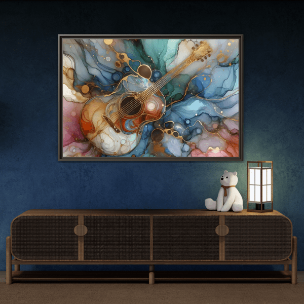 Large Guitar Canvas Wall Art - Colorful Marble Music Print - YesArtYes