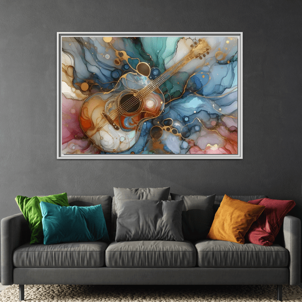 Large Guitar Canvas Wall Art - Colorful Marble Music Print - YesArtYes