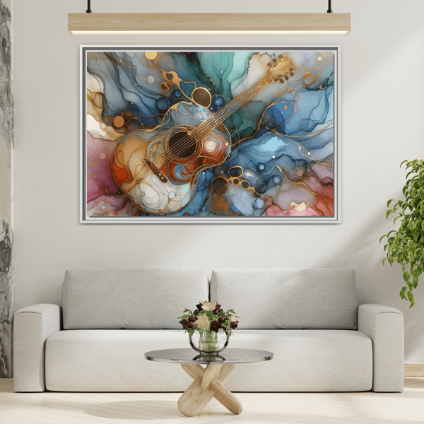 Large Guitar Canvas Wall Art - Colorful Marble Music Print - YesArtYes