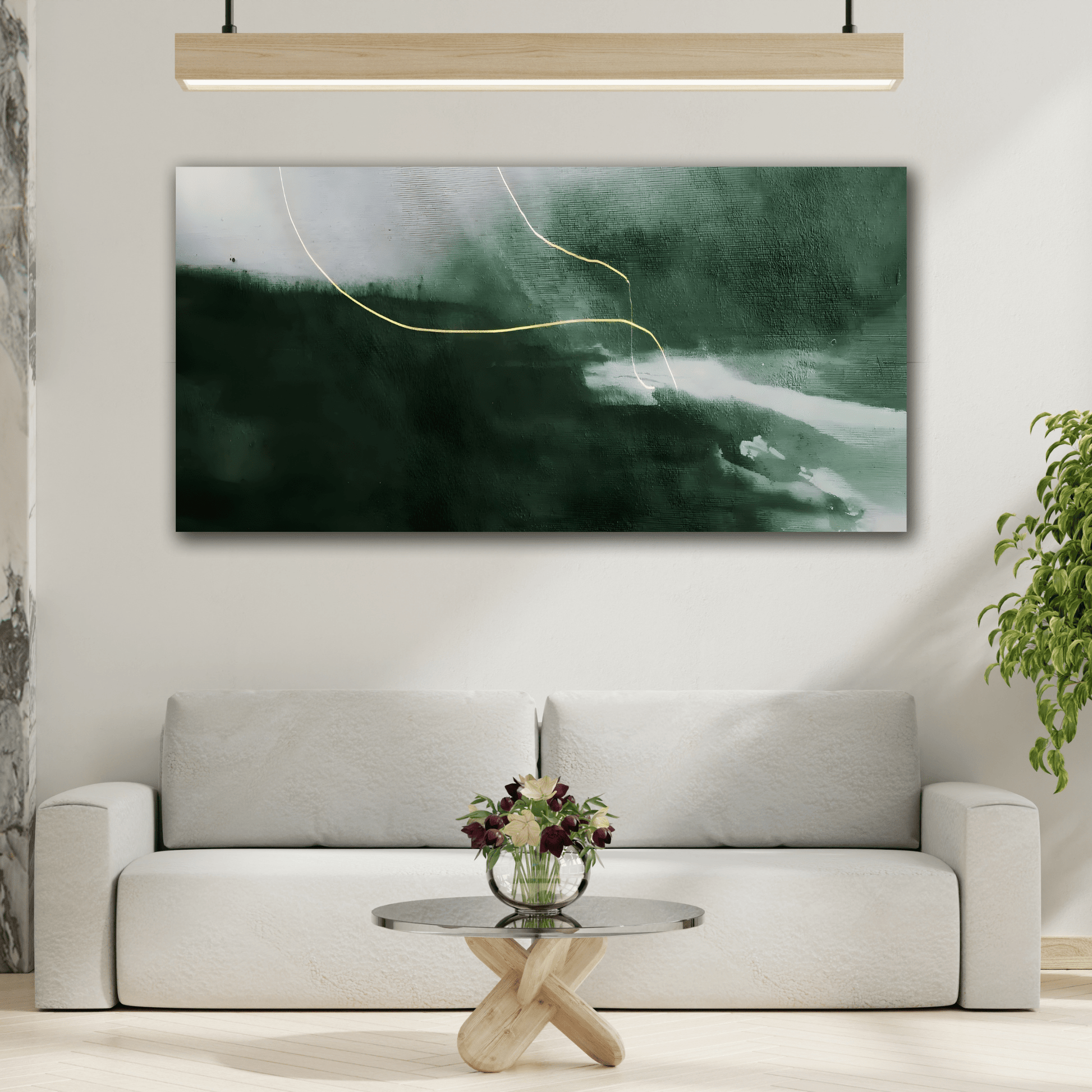 Large Minimalist Green Abstract Modern Canvas Wall Art Print - YesArtYes