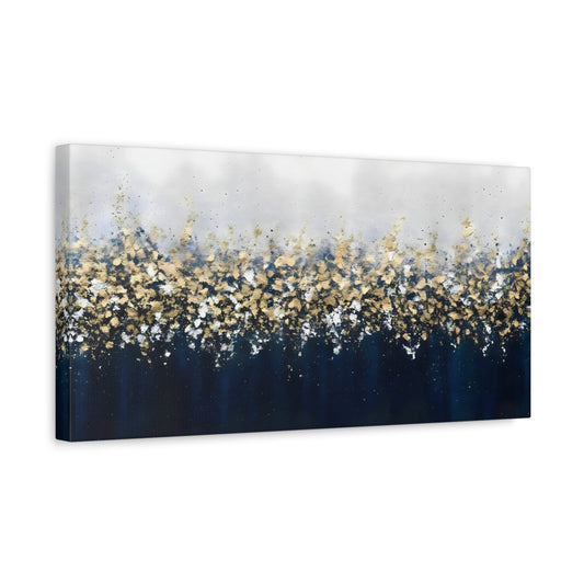 Large Navy Blue Gold Leaf Canvas - Abstract Wall Art Print - YesArtYes