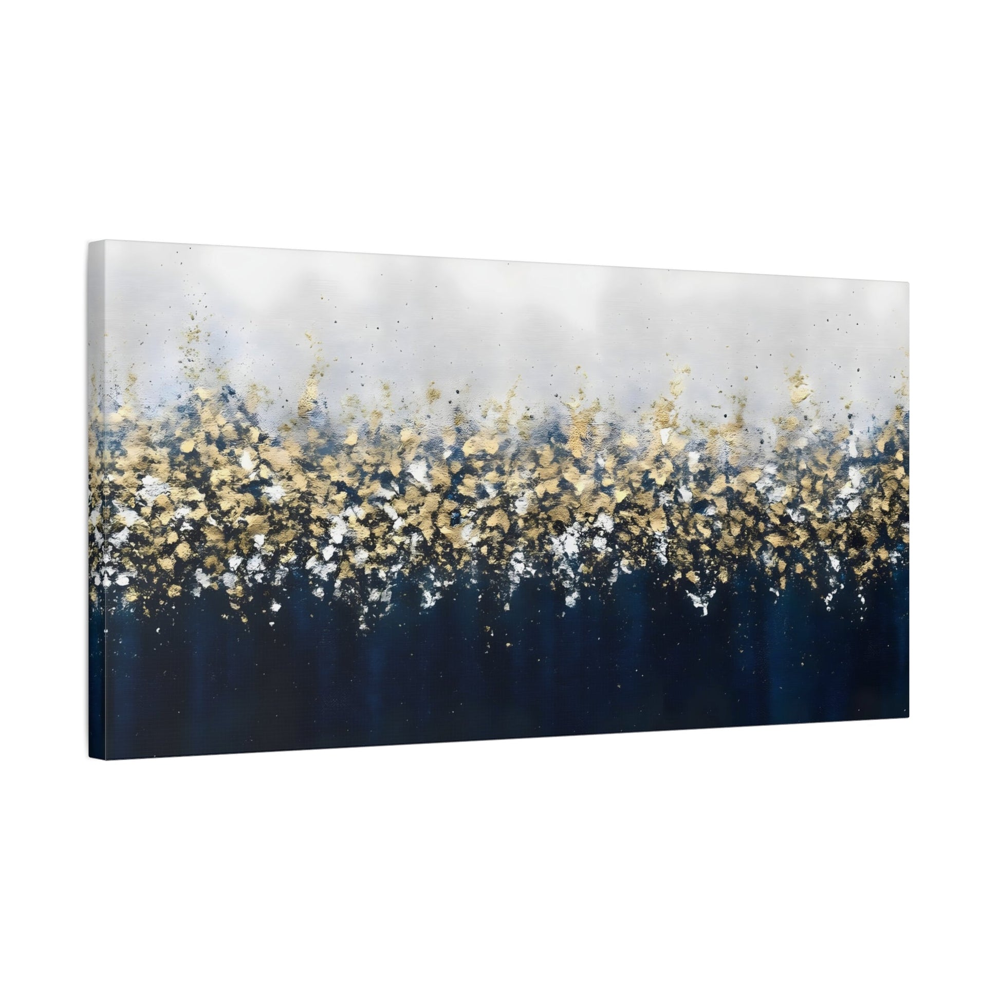 Large Navy Blue Gold Leaf Canvas - Abstract Wall Art Print - YesArtYes