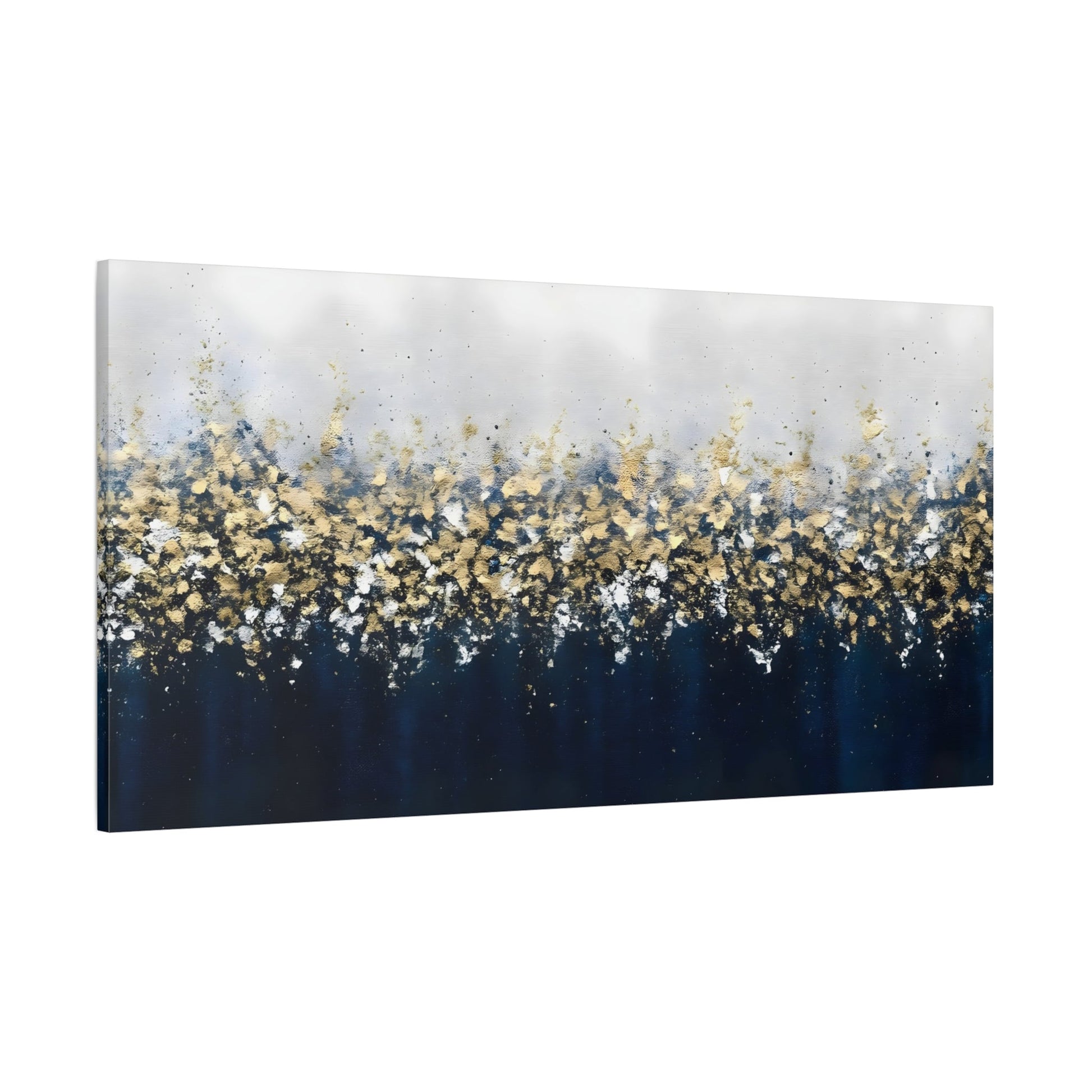 Large Navy Blue Gold Leaf Canvas - Abstract Wall Art Print - YesArtYes