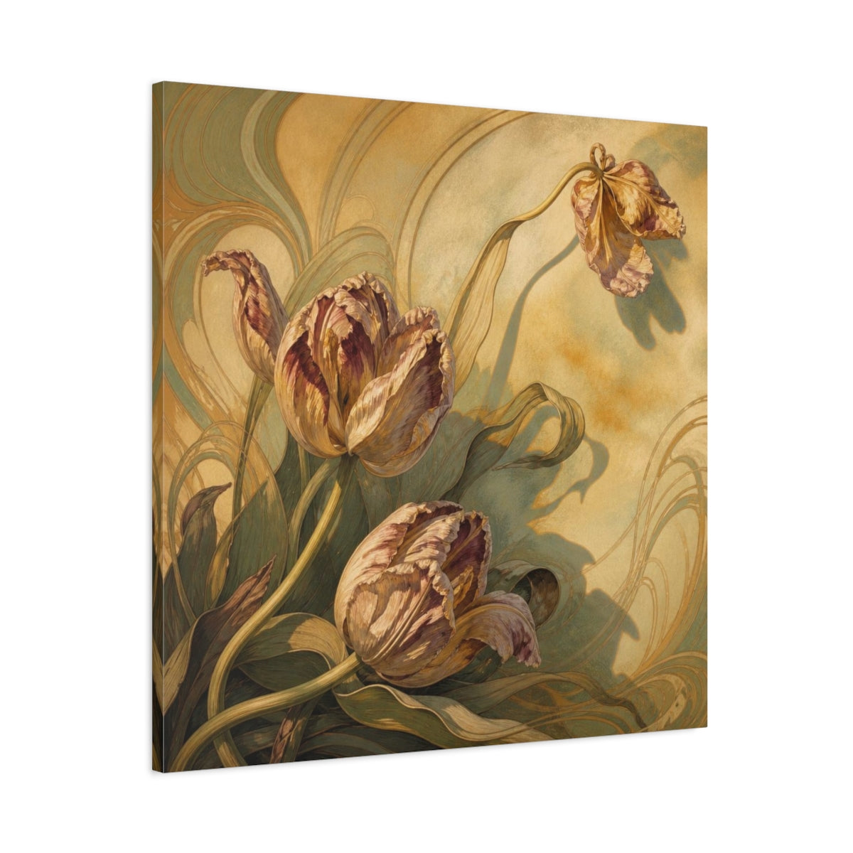 Main Mockup. Late Sunlight Tulips shown as canvas print