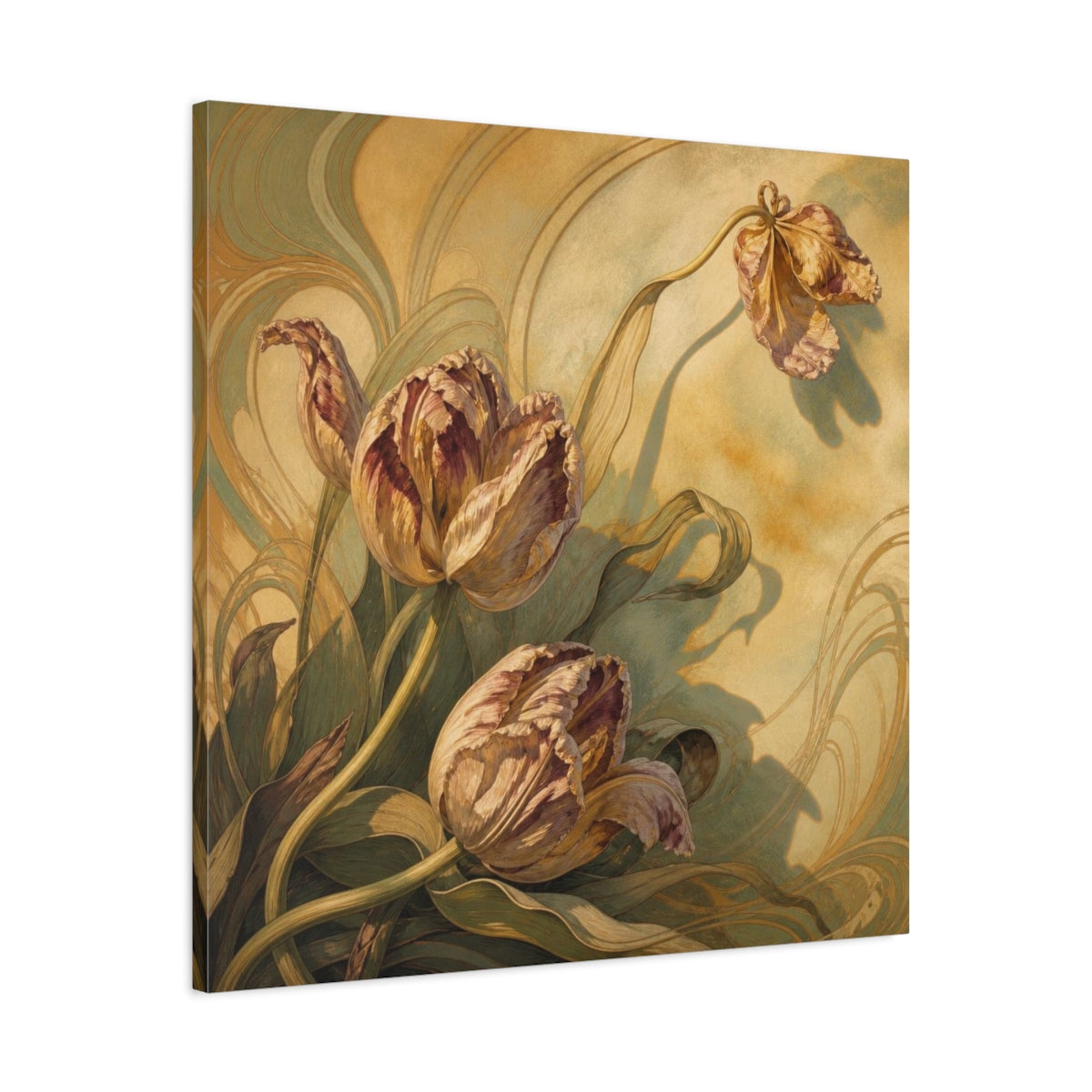 Side Mockup 3. Late Sunlight Tulips shown as canvas print