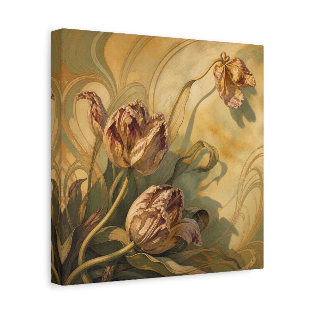 Side Mockup 8. Late Sunlight Tulips shown as canvas print