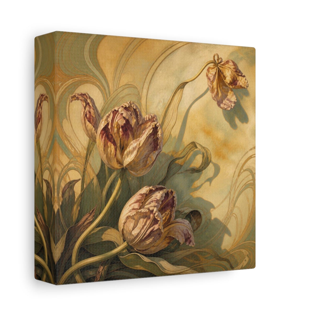 Side Mockup 2. Late Sunlight Tulips shown as canvas print