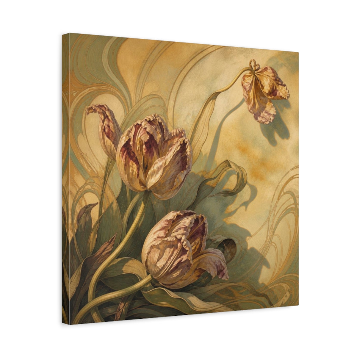 Side Mockup 5. Late Sunlight Tulips shown as canvas print