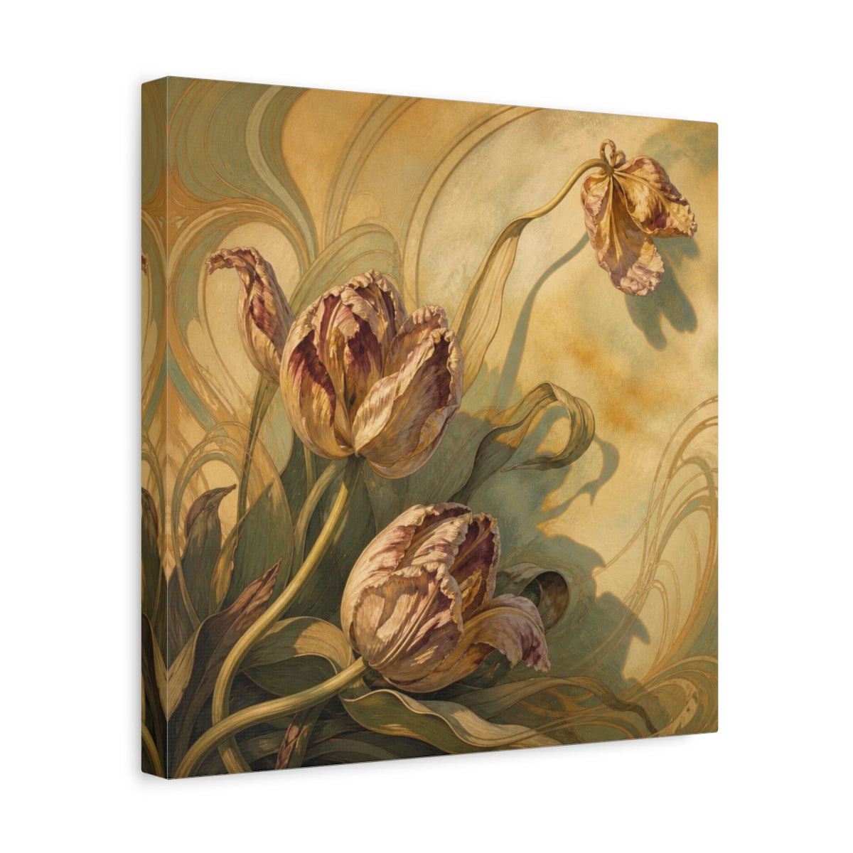 Side Mockup 7. Late Sunlight Tulips shown as canvas print