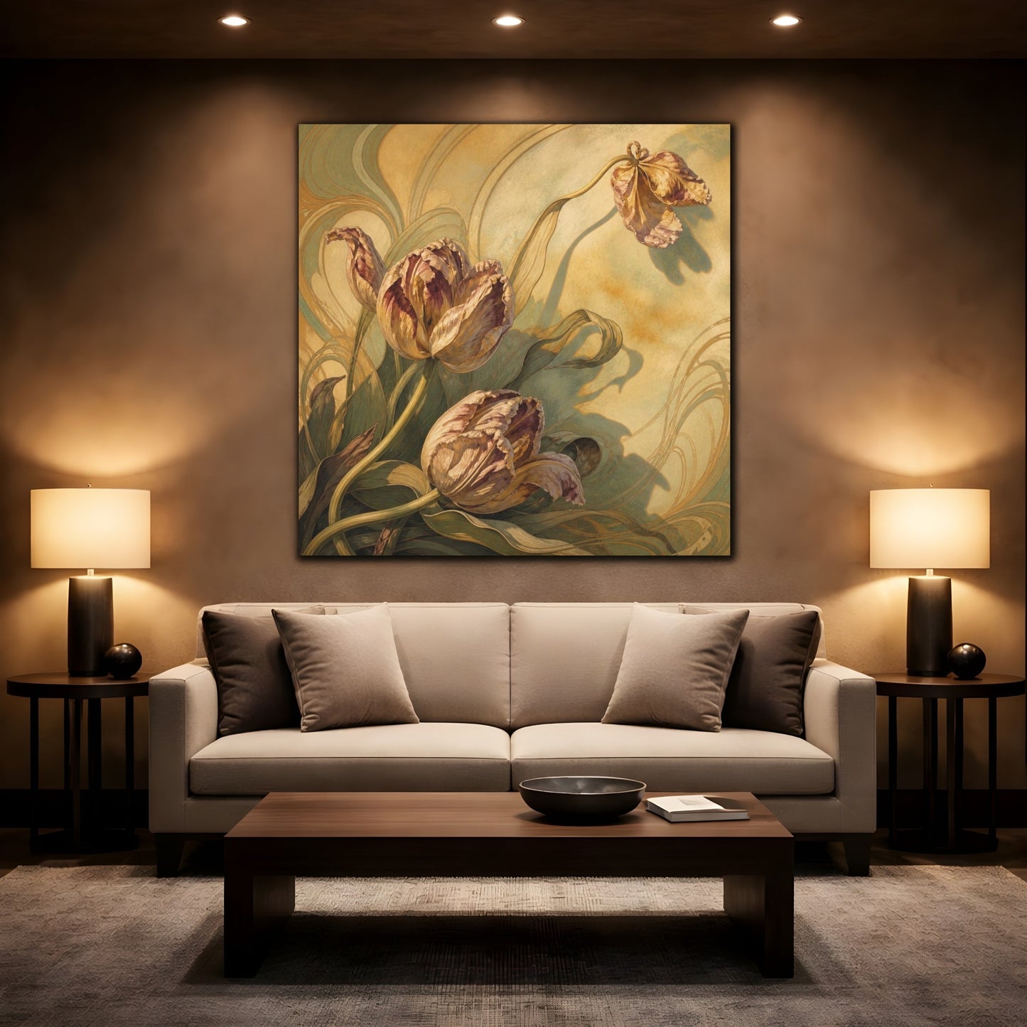 Mockup 2. Late Sunlight Tulips shown as canvas print