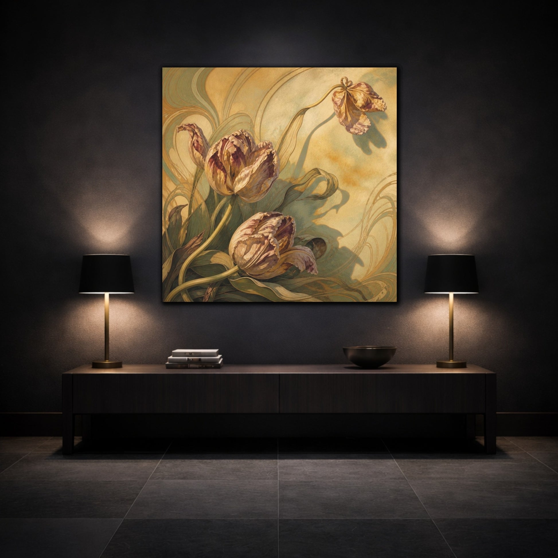 Mockup 3. Late Sunlight Tulips shown as canvas print