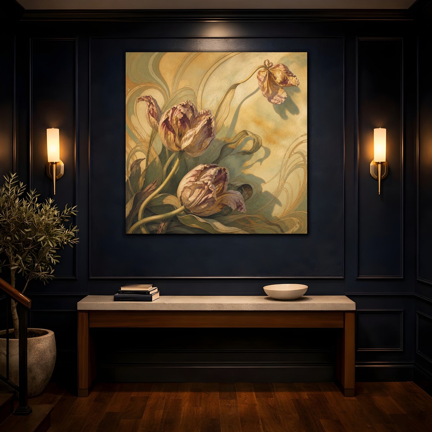 Mockup 4. Late Sunlight Tulips shown as canvas print
