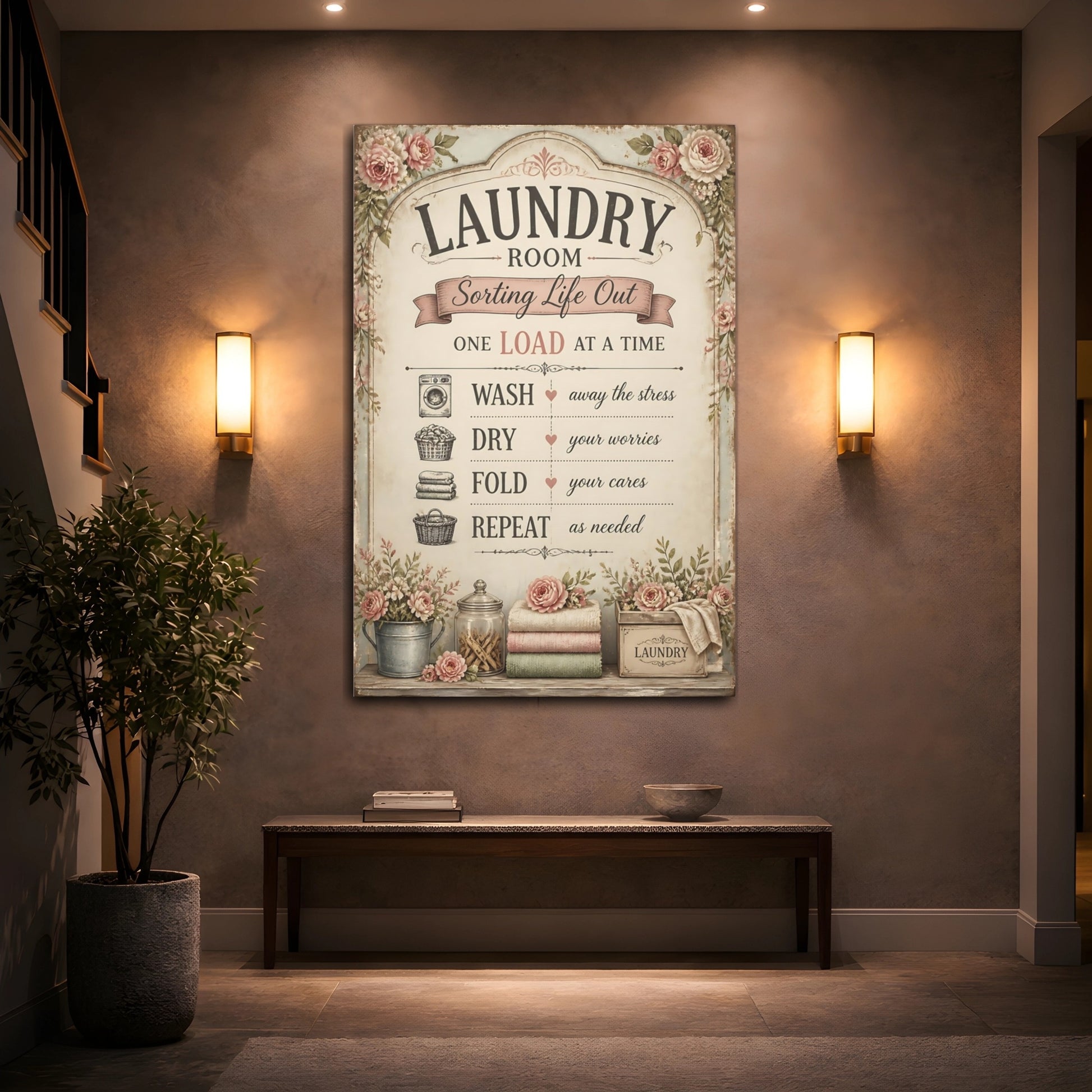 Mockup 2. Laundry Room Quote Sign shown as canvas print