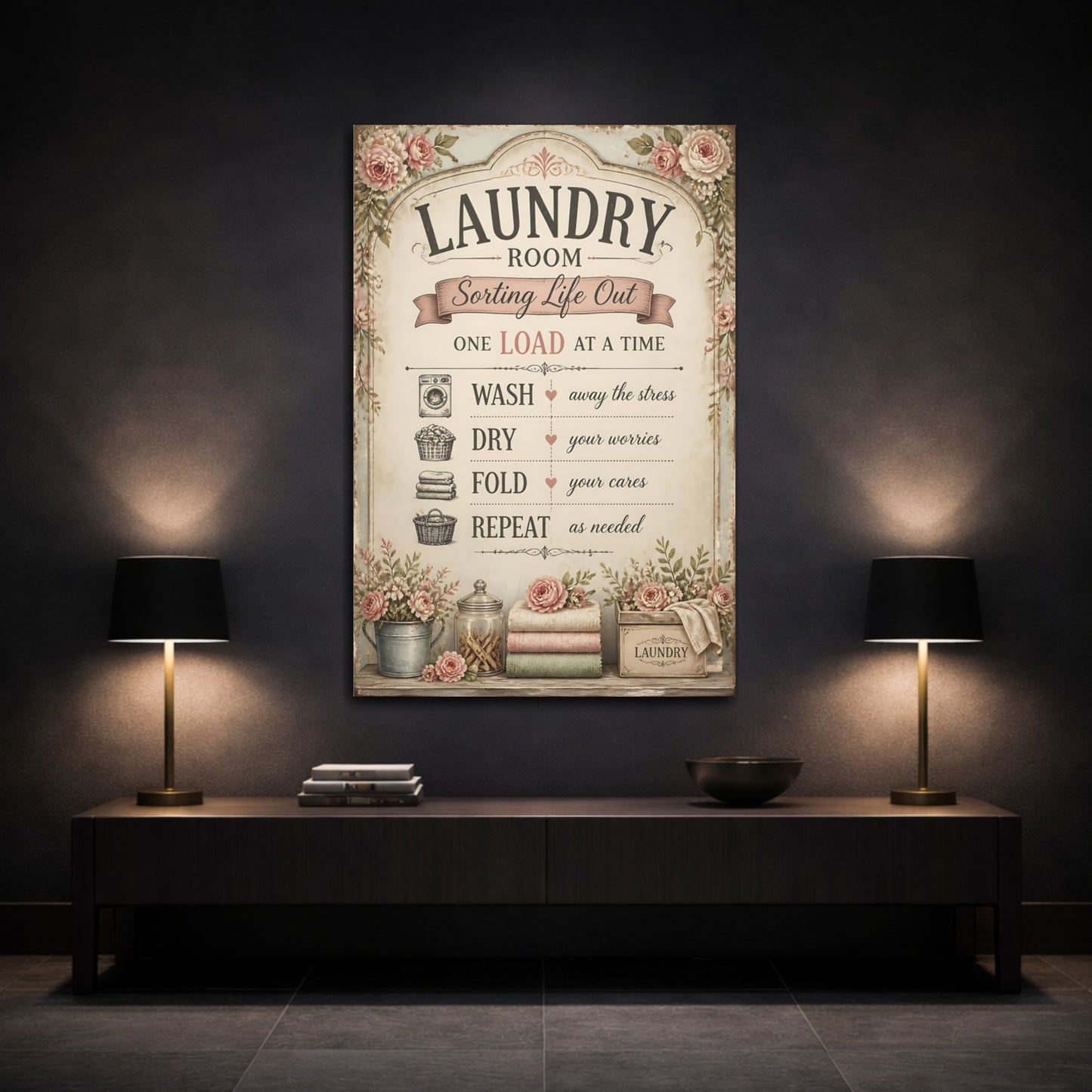 Mockup 3. Laundry Room Quote Sign shown as canvas print