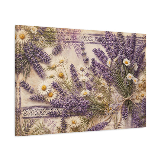 Main Mockup. Lavender And Chamomile Bouquet shown as canvas print