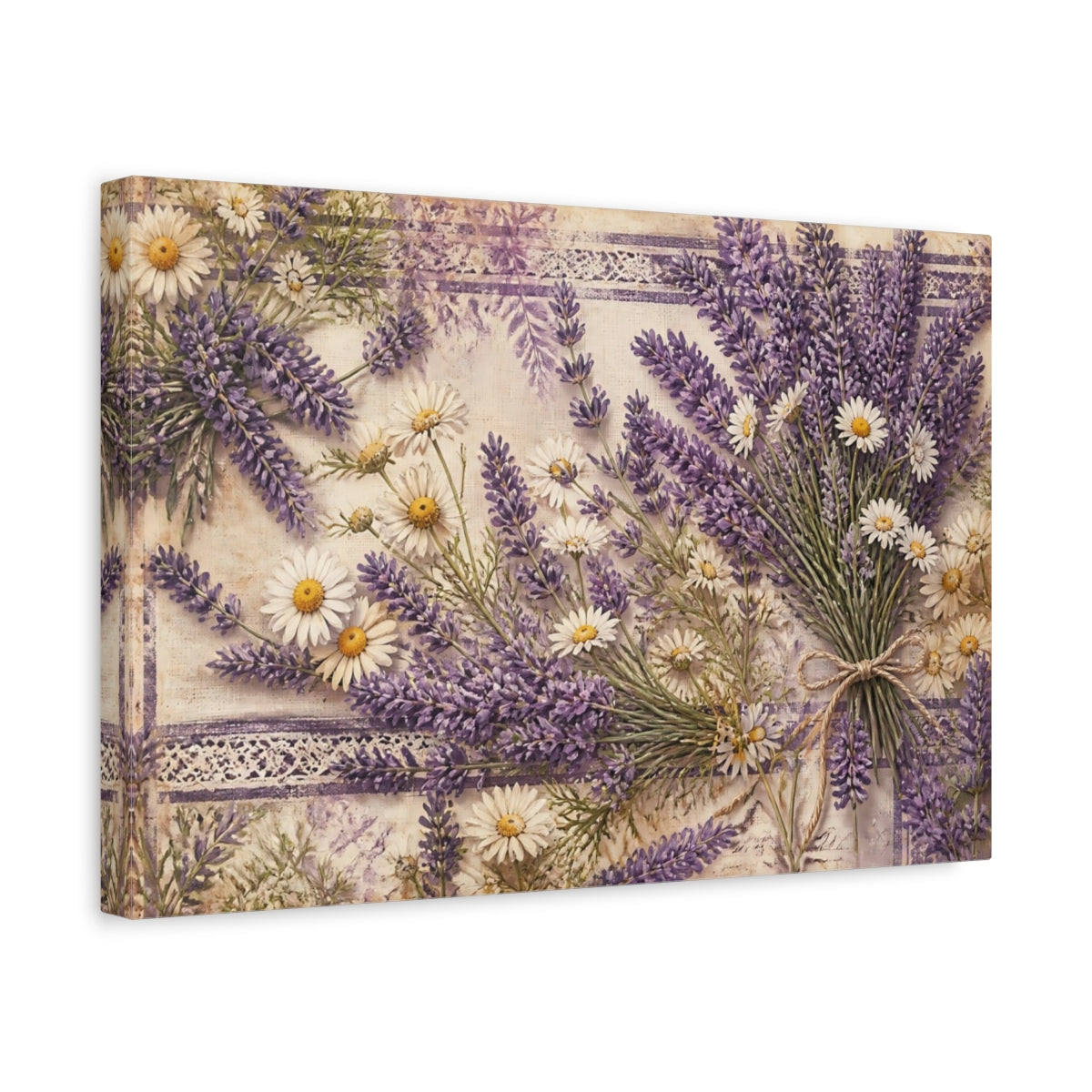 Side Mockup 4. Lavender And Chamomile Bouquet shown as canvas print