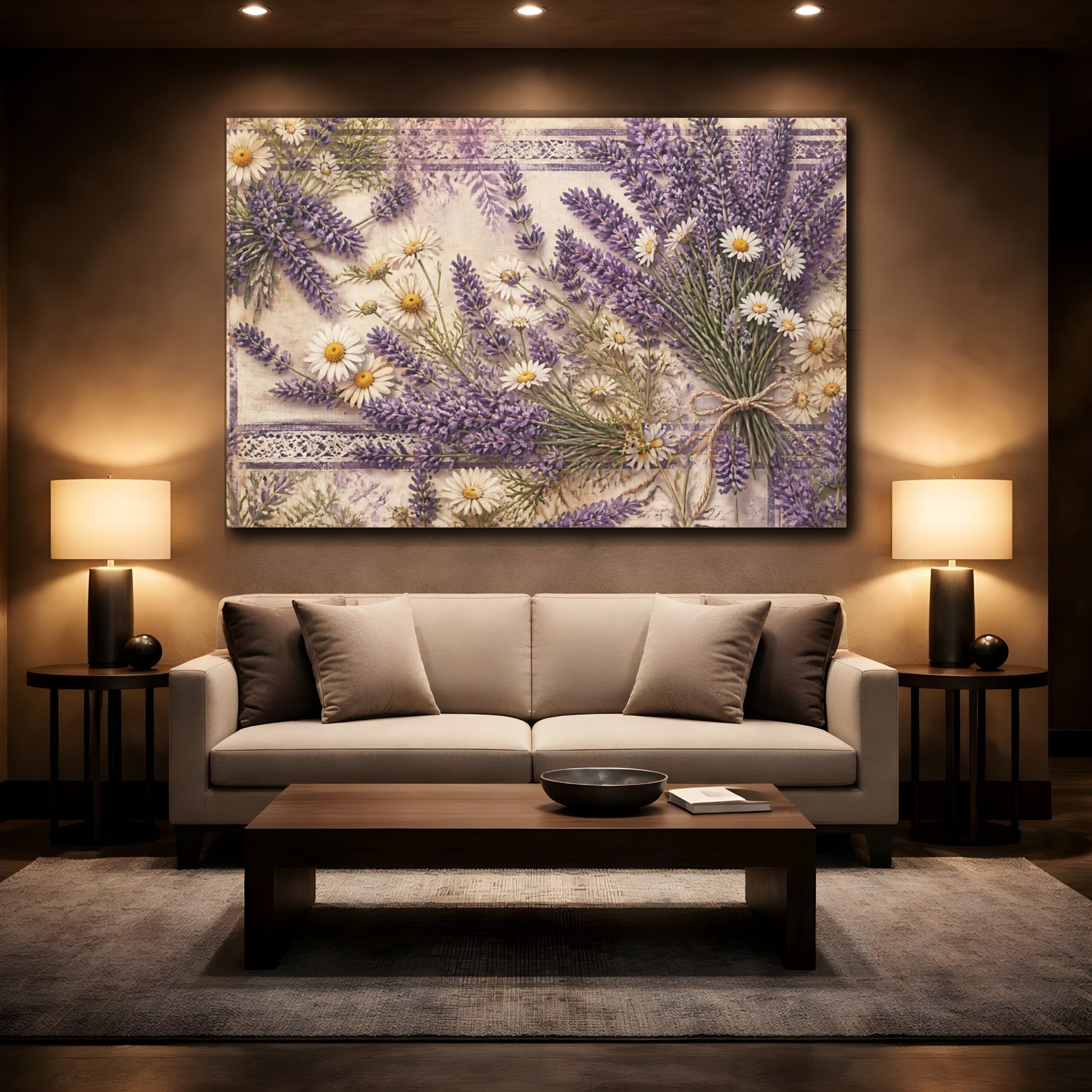 Mockup 2. Lavender And Chamomile Bouquet shown as canvas print