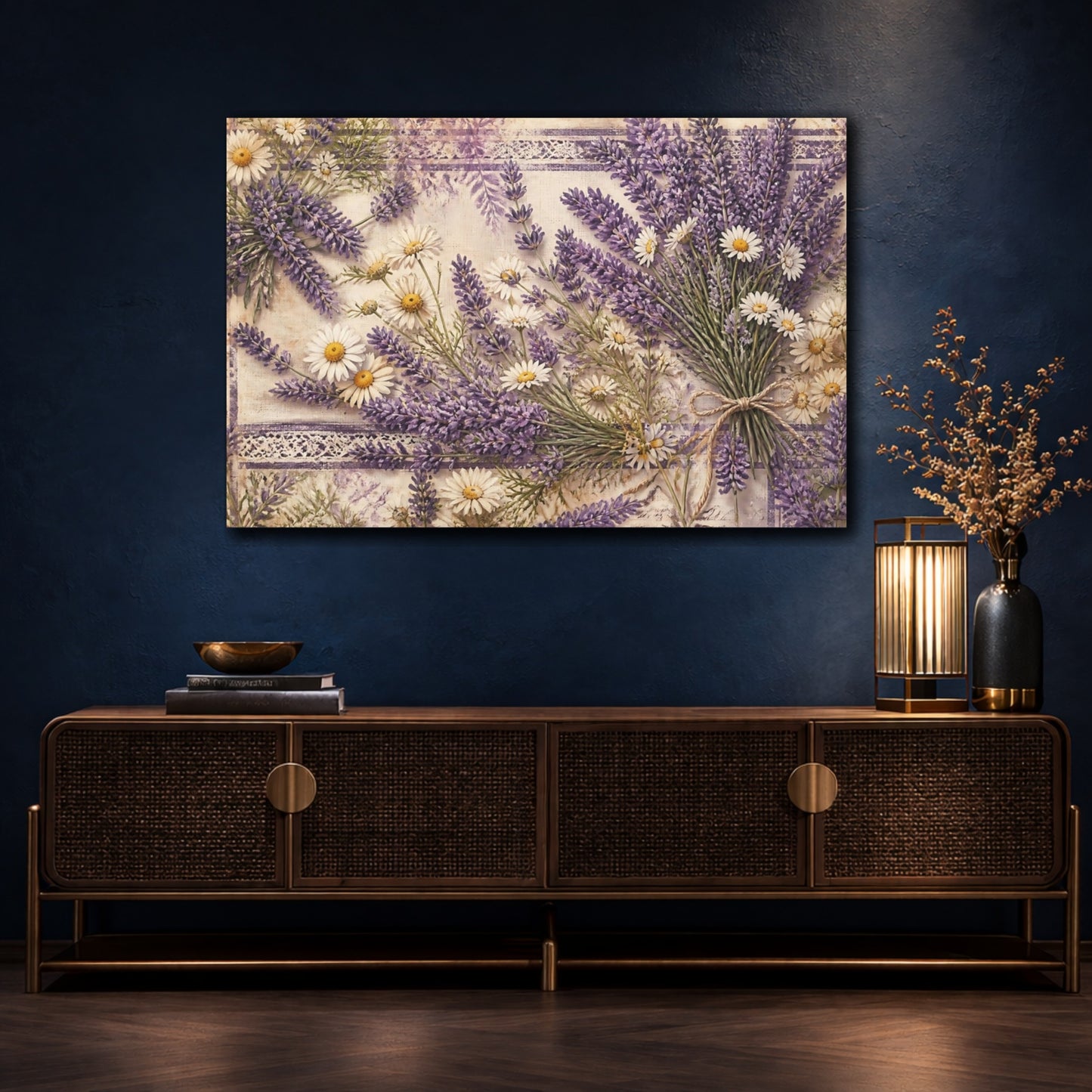 Mockup 4. Lavender And Chamomile Bouquet shown as canvas print