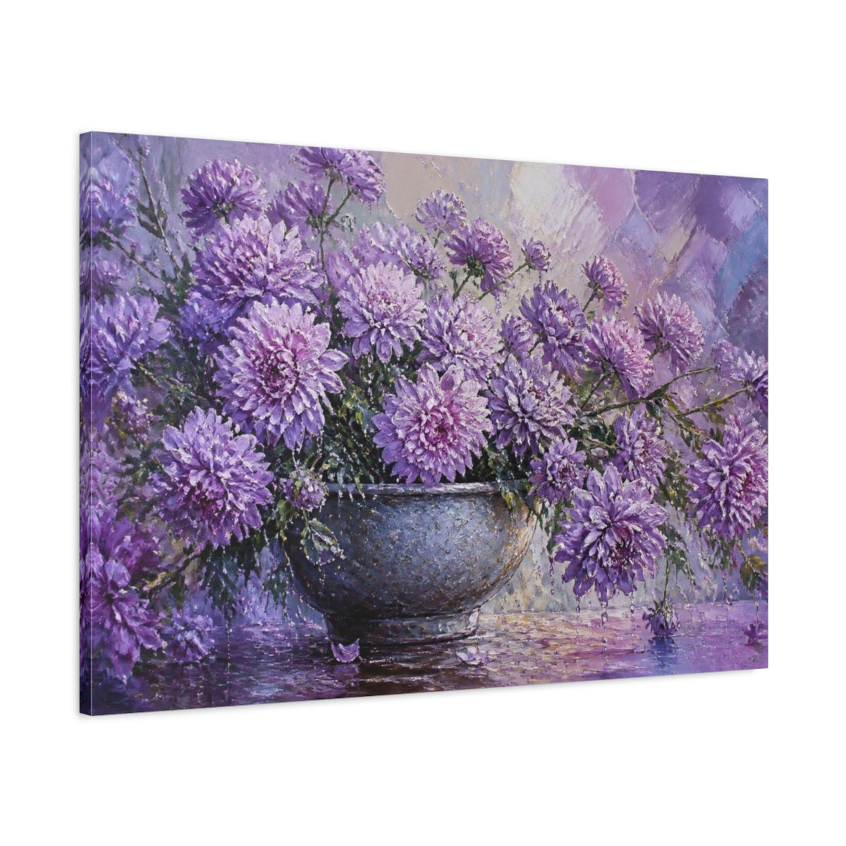Main Mockup. Lavender Chrysanthemum Flowers shown as canvas print