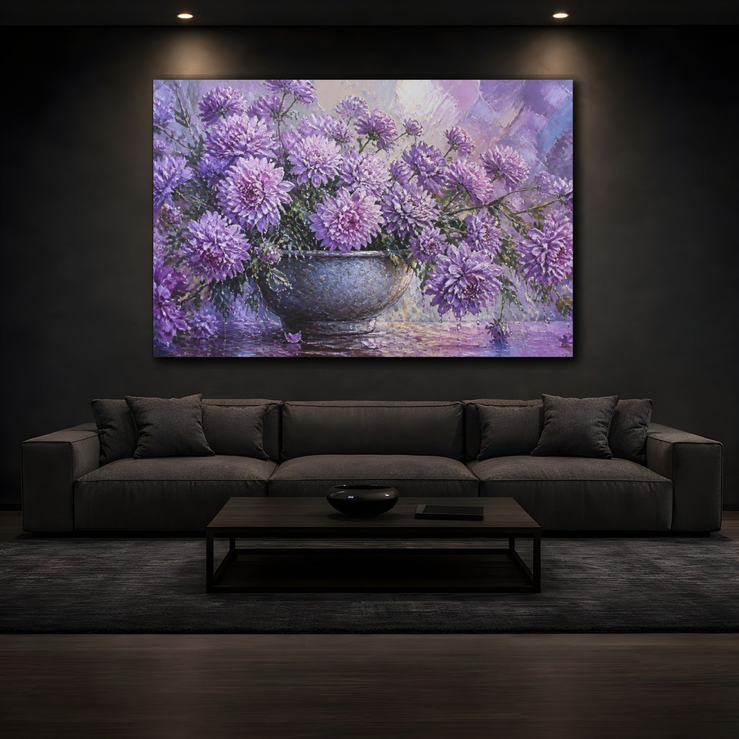 Mockup 3. Lavender Chrysanthemum Flowers shown as canvas print