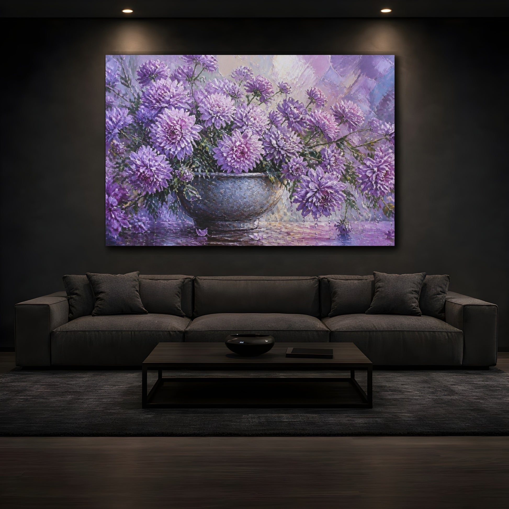 Mockup 3. Lavender Chrysanthemum Flowers shown as canvas print