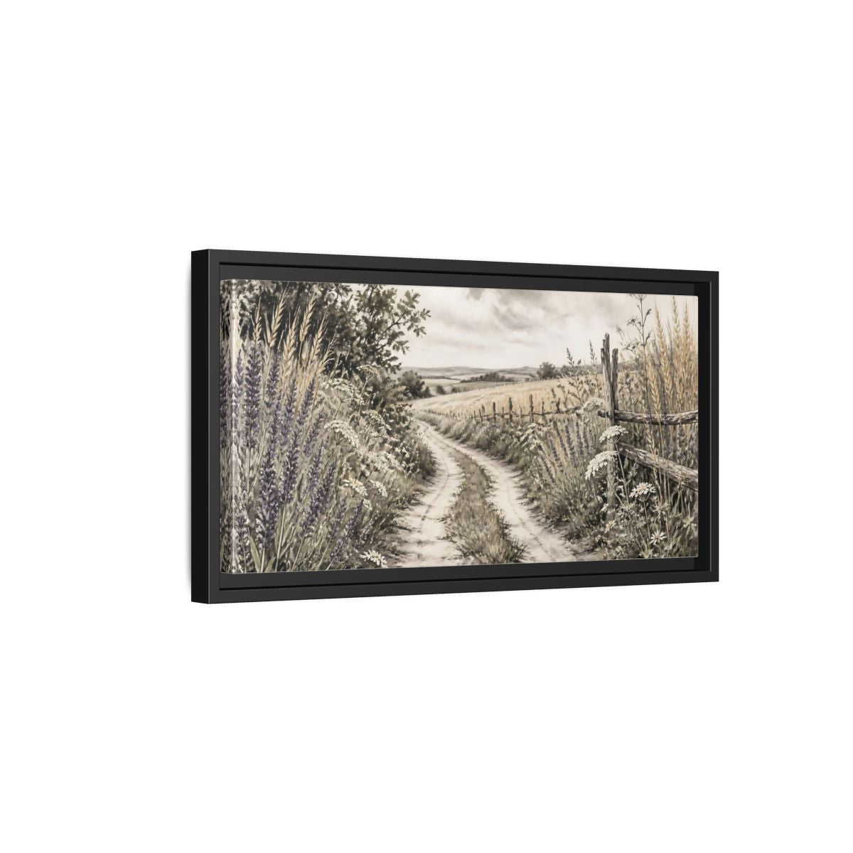 Side Mockup 8. Lavender Country Path shown as framed canvas print