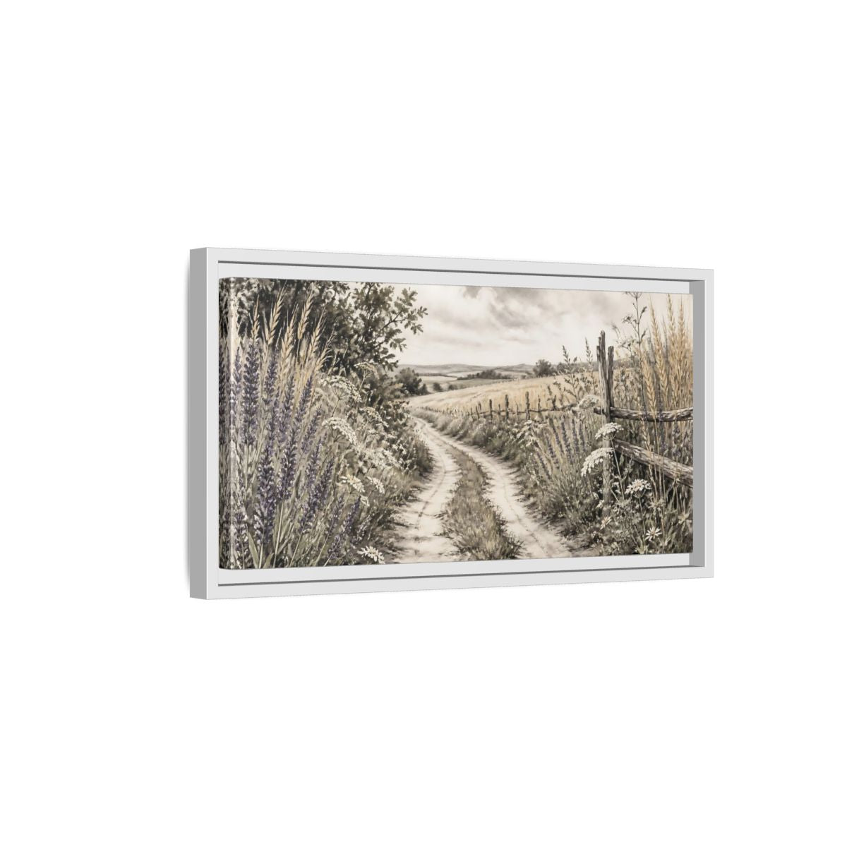 Side Mockup 6. Lavender Country Path shown as framed canvas print