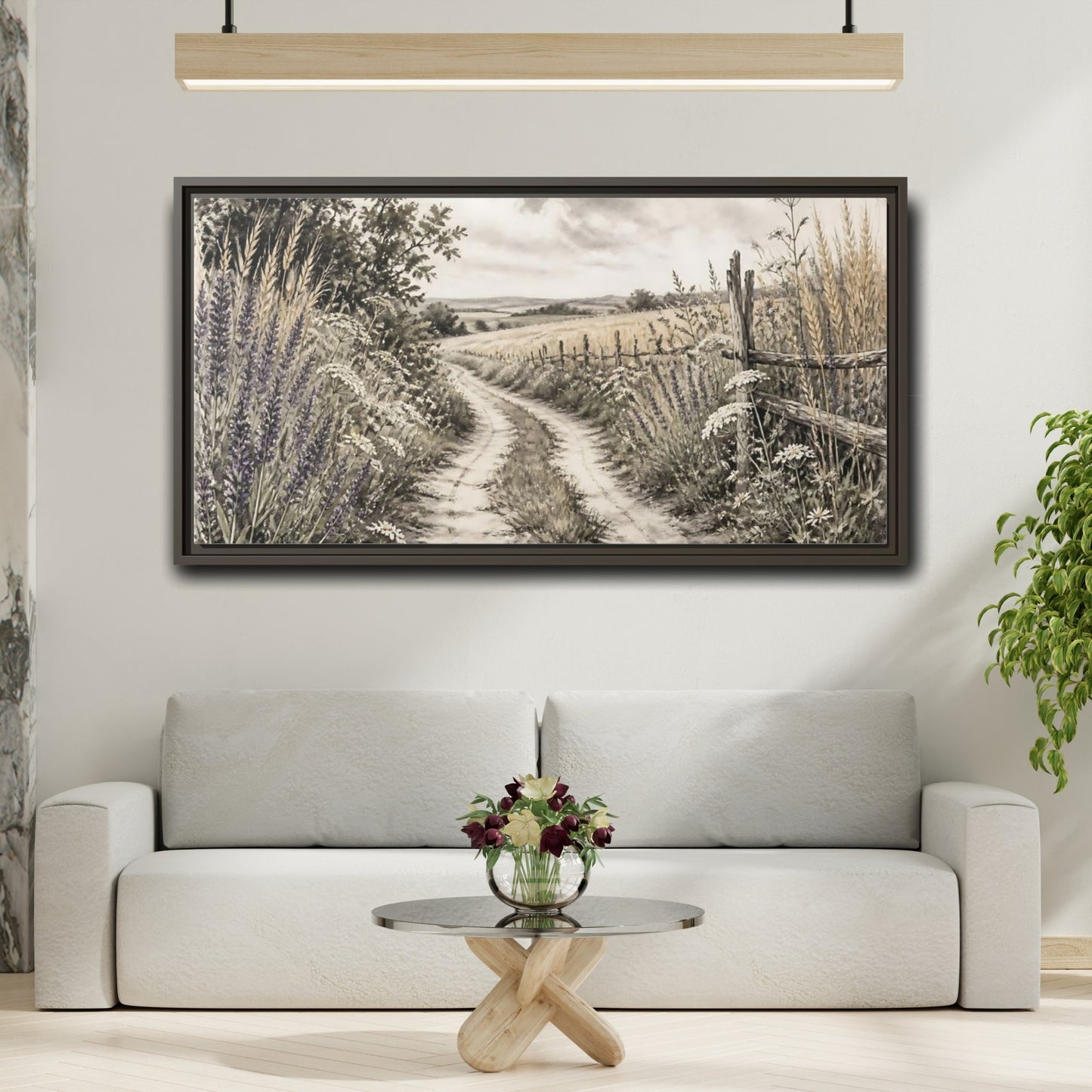 Mockup 2. Lavender Country Path shown as framed canvas print
