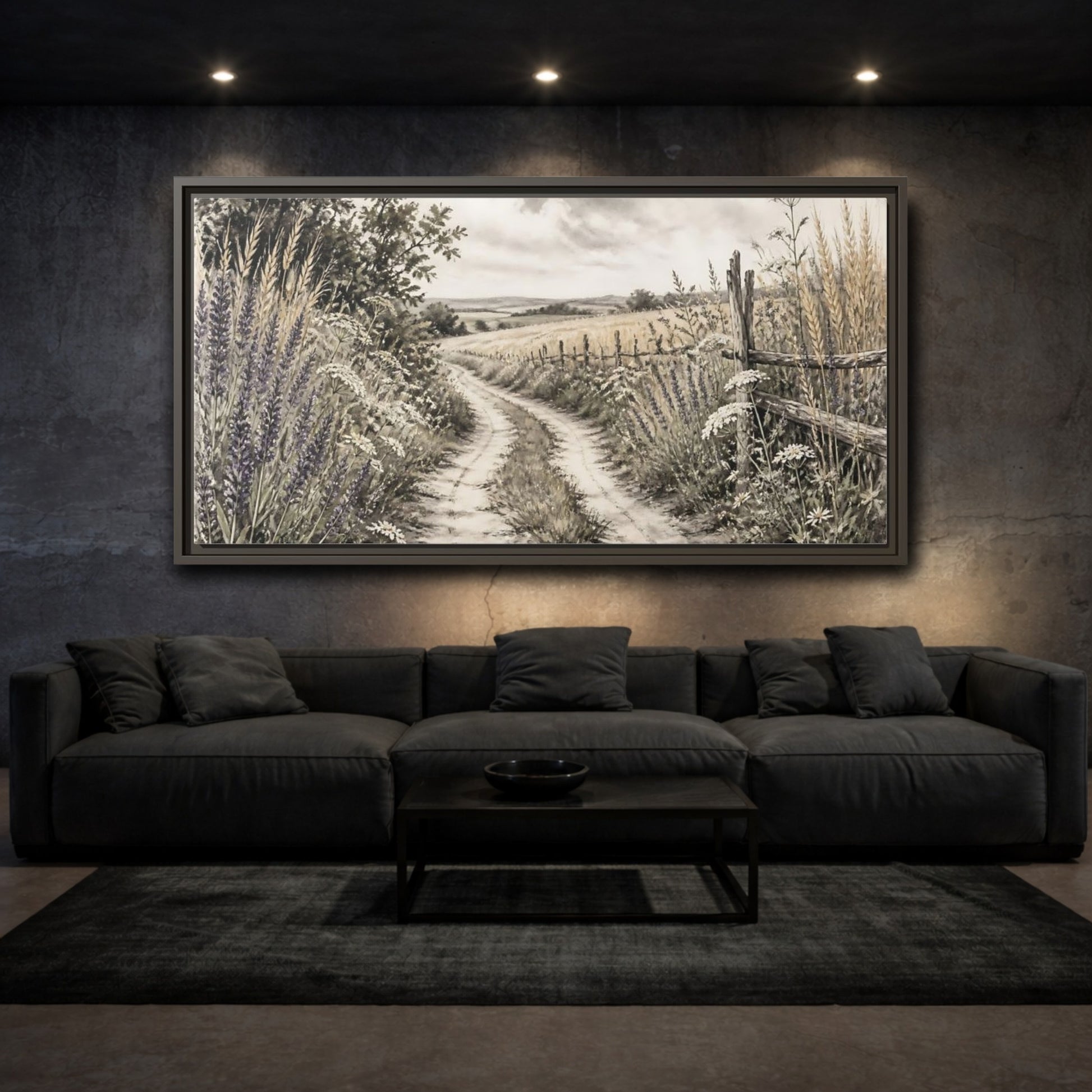 Mockup 3. Lavender Country Path shown as framed canvas print