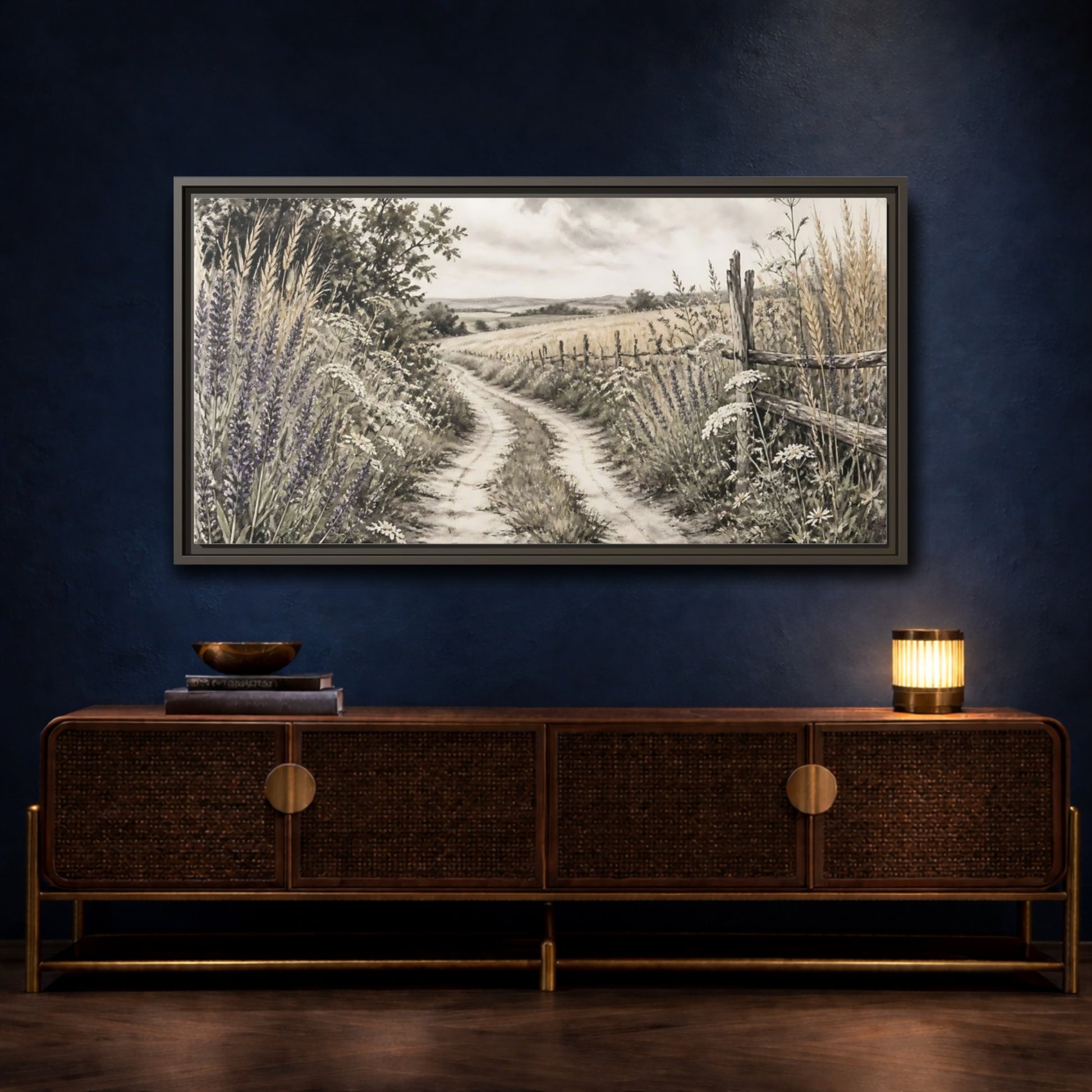 Mockup 4. Lavender Country Path shown as framed canvas print
