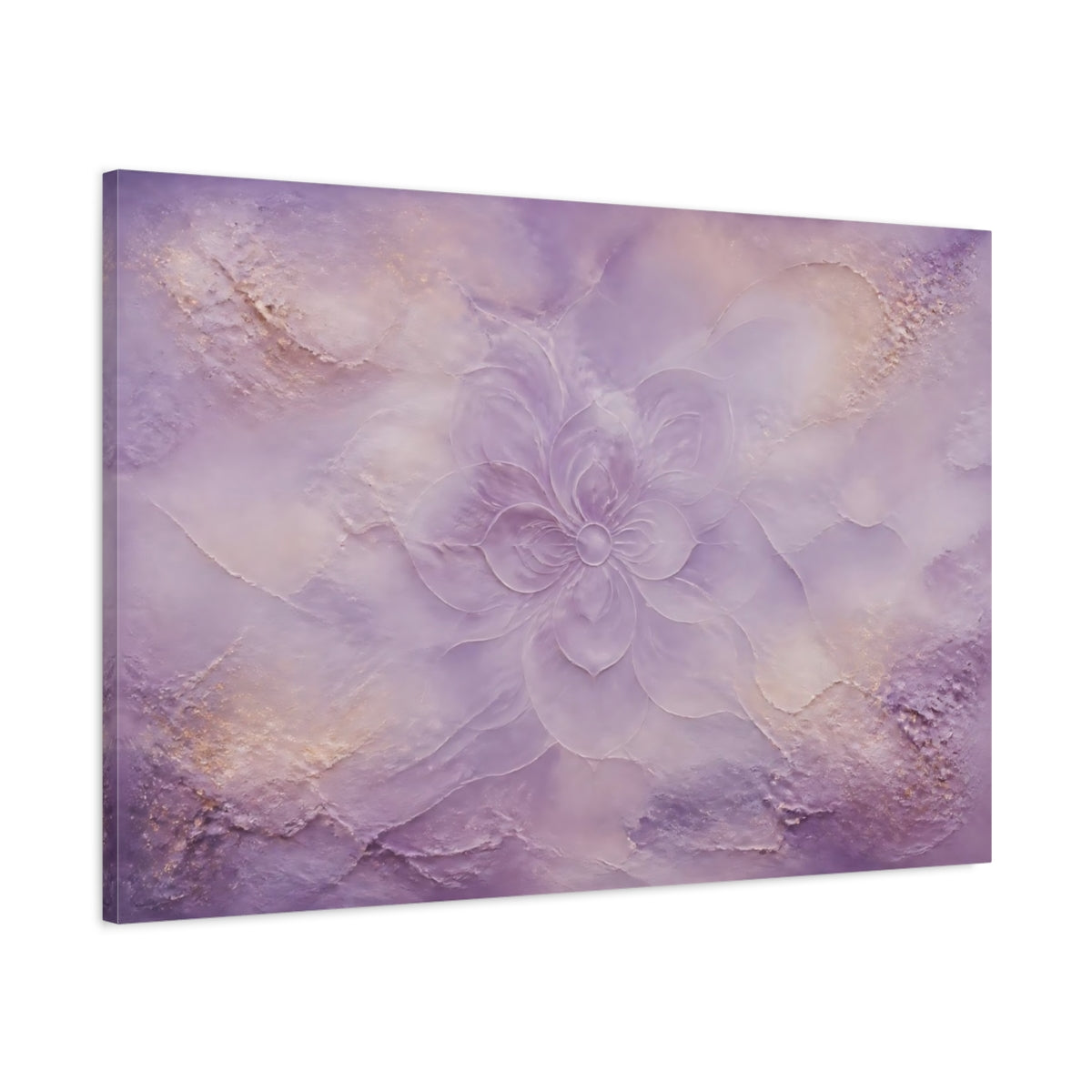 Main Mockup. Lavender Embossed Flower shown as canvas print